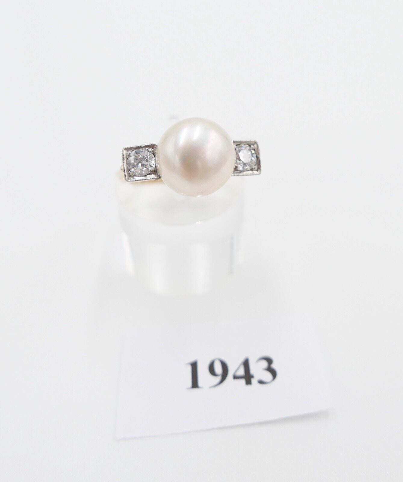 antik Damen Ring Gold 585 / 14K Gr. 56 Diamant Altschliff süßwasser Zuchtperle - Antikhandel-Stuttgart