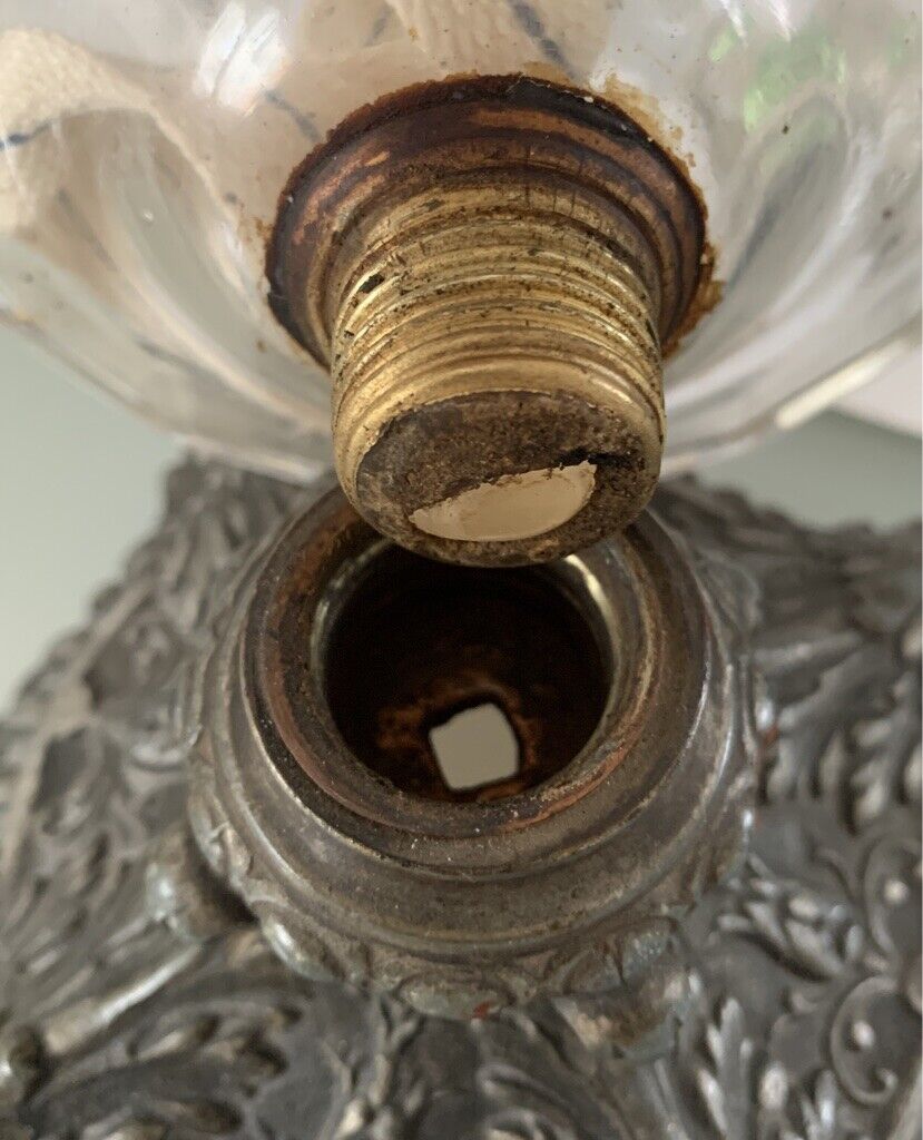 Alte Jugendstil Petroleumlampe Kupfer Tischlampe Zinn Optik 44cm R. Ditmar Wien - Antikhandel-Stuttgart