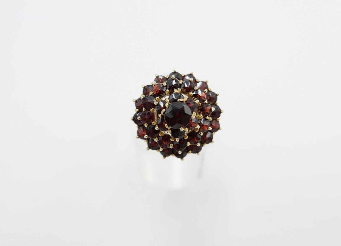 70er Jahre Damenring Granat Gelbgold Ring 333 / 8K Gr. 58 mehrteiliger Ringkopf - Antikhandel-Stuttgart