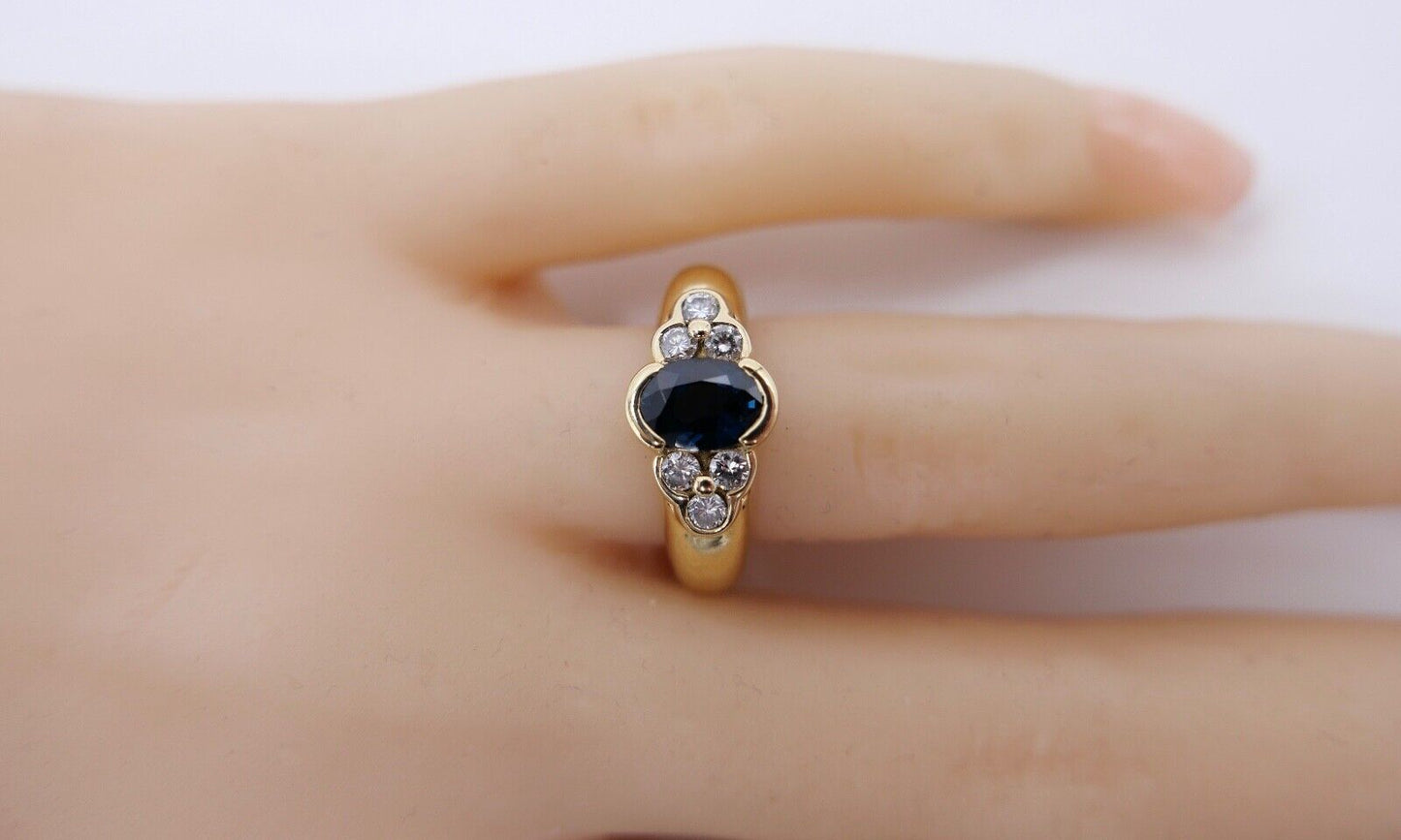 1980er massiver 750 18K Damen Gelbgold Ring 1,3 Ct Brillant & Saphir Gr. 53 - Antikhandel-Stuttgart