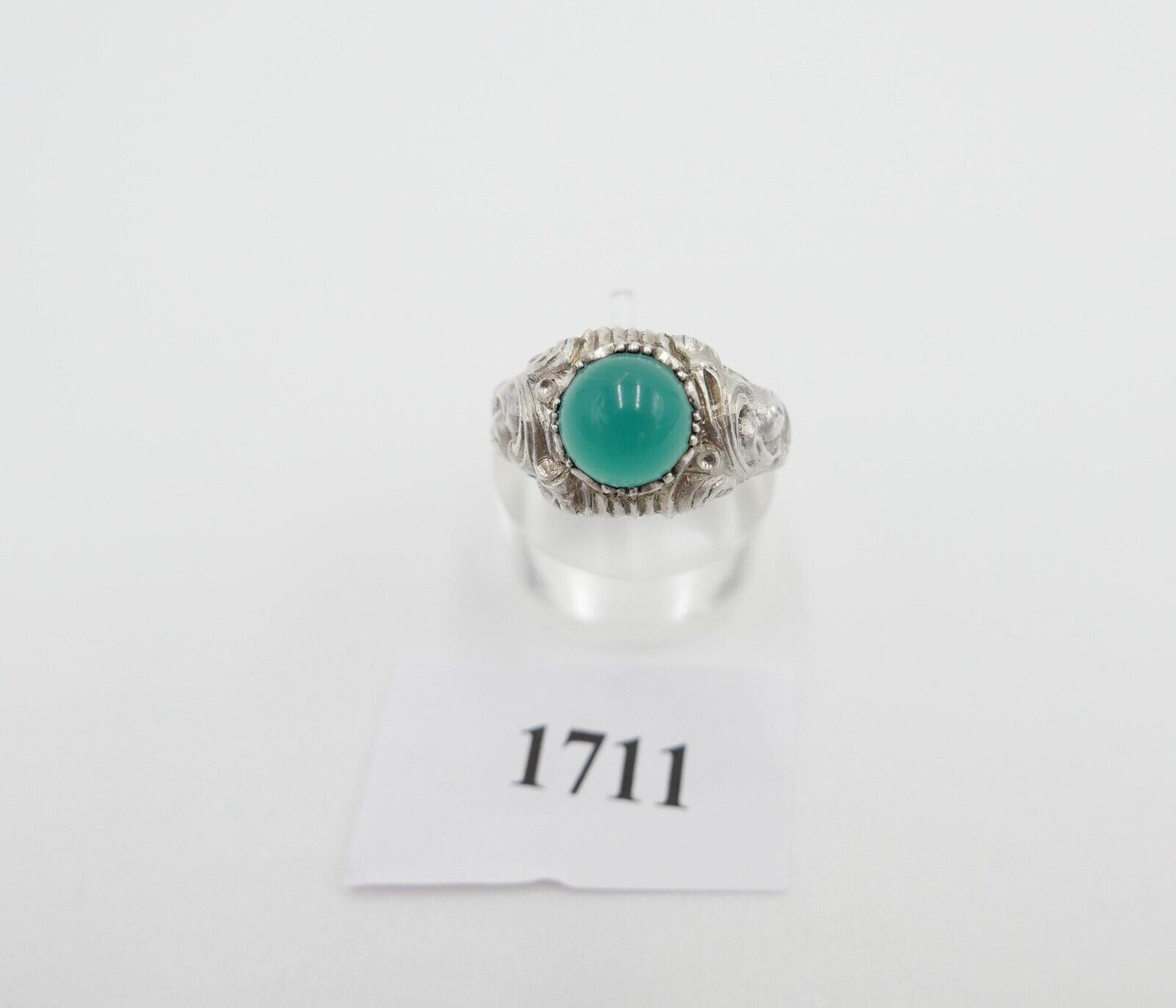 Jugendstil Silberring Damen Ring Gr. 61 Silber 835 grüner Cabochon Chrysopras - Antikhandel-Stuttgart