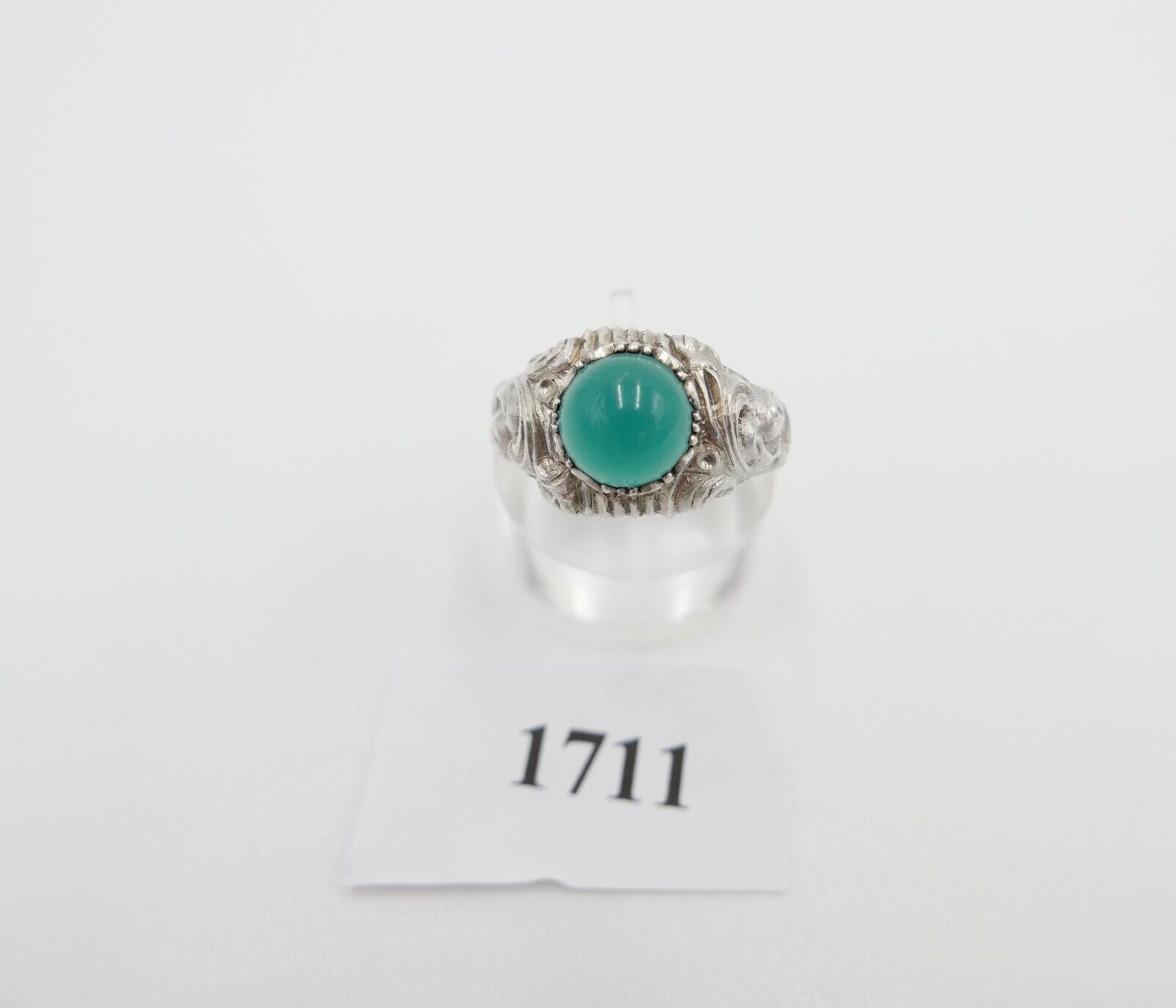Jugendstil Silberring Damen Ring Gr. 61 Silber 835 grüner Cabochon Chrysopras - Antikhandel-Stuttgart