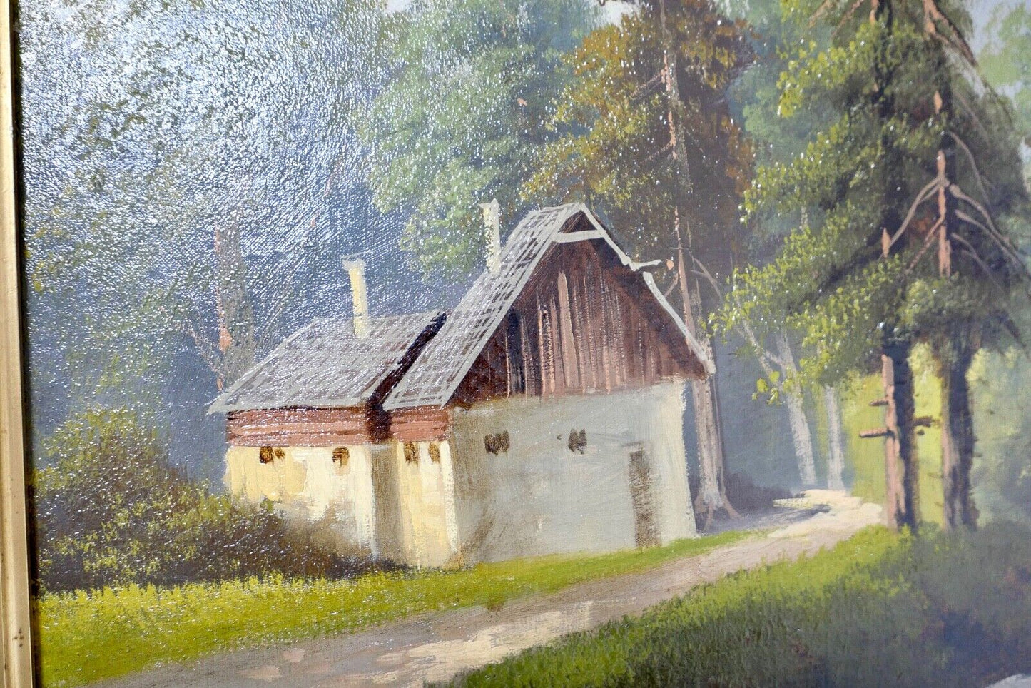 Gemälde Bach / Wald / Berg Landschaft Öl auf Leinwand Prunkrahmen 85x72cm KELLER - Antikhandel-Stuttgart