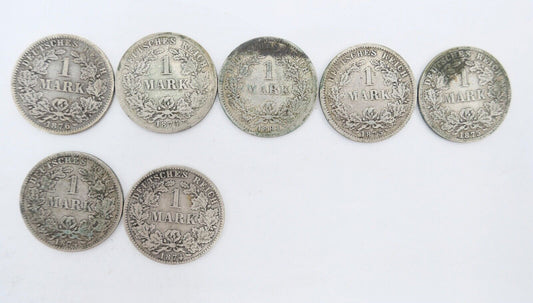 7x 1 Mark Deutsches Reich 1874 - 1881 Jäger J.9 ss-vz Silber - Antikhandel-Stuttgart