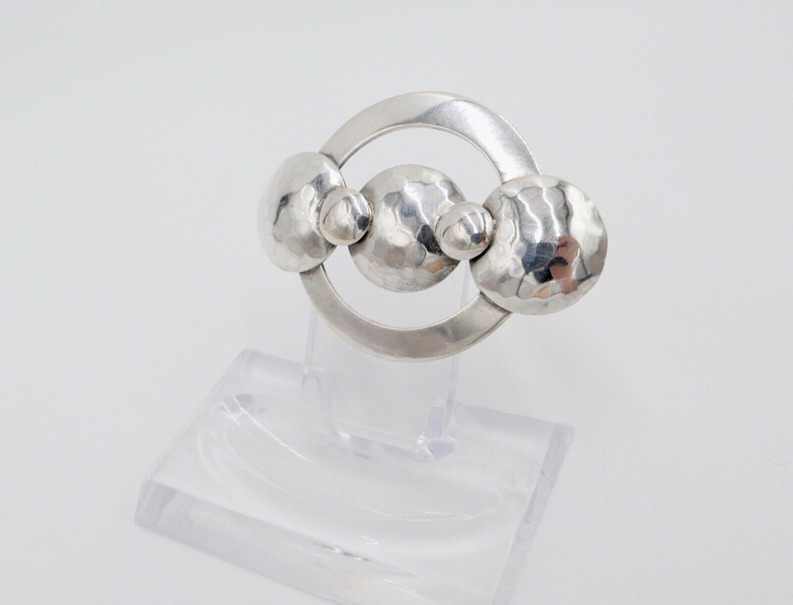 50er Jahre Silber Brosche 835 S gehämmert 47 mm - Antikhandel-Stuttgart