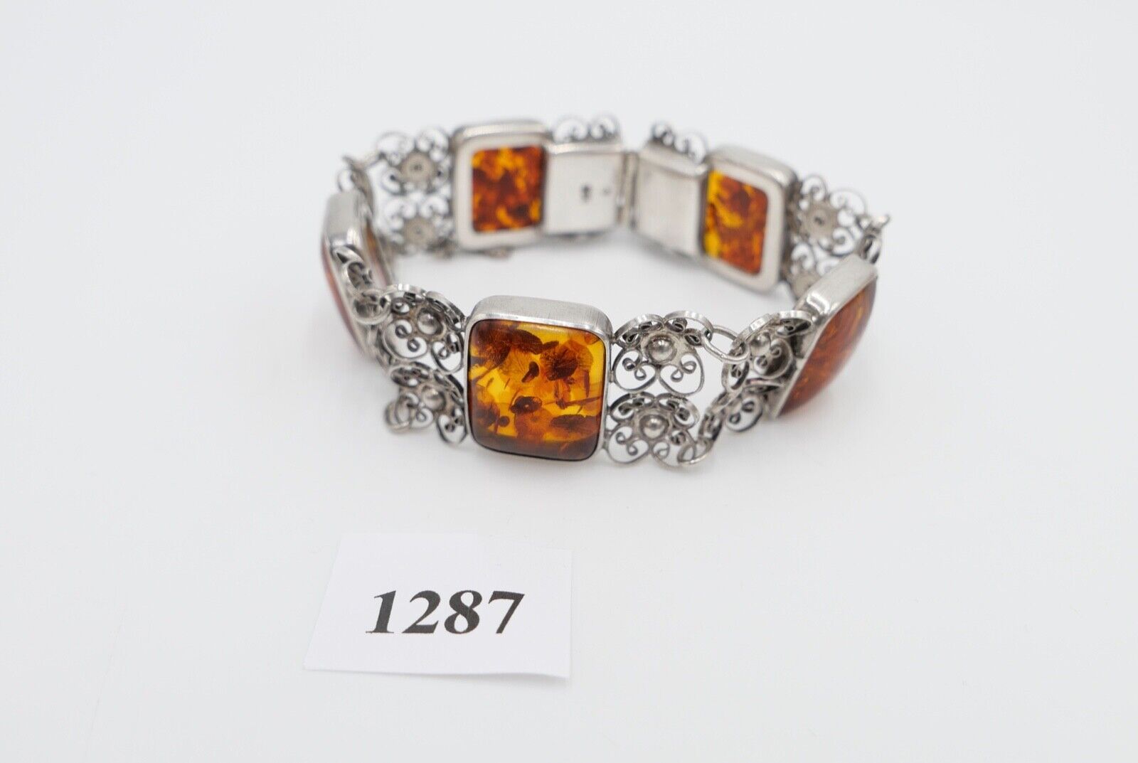 filigranes Silber 835 Bernstein Armband floral Armreif Polen - Antikhandel-Stuttgart