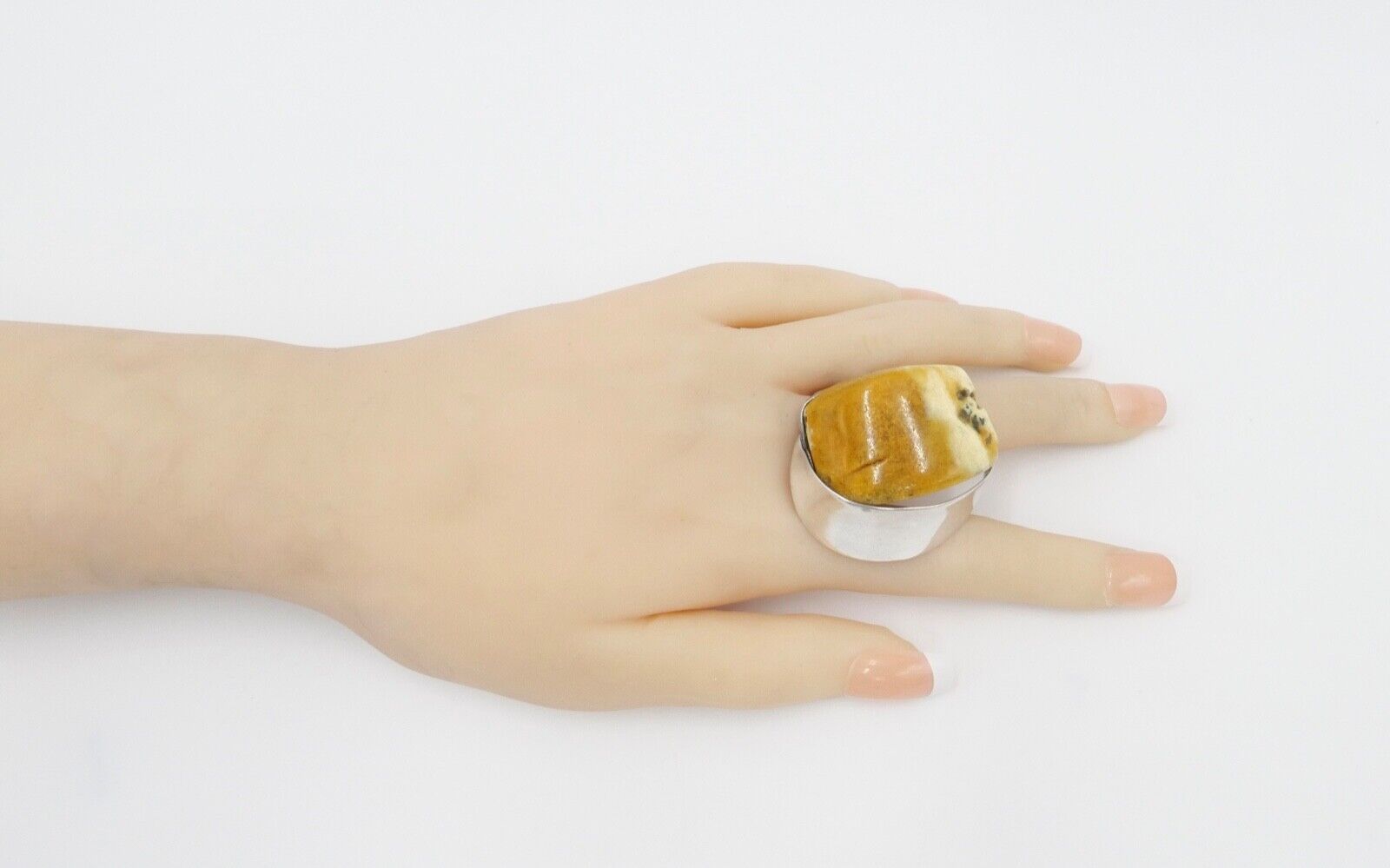 80er Jahre Designer Ring Bernstein Silber 925 Gr. 60 Frauenkopf G Danzig Polen - Antikhandel-Stuttgart