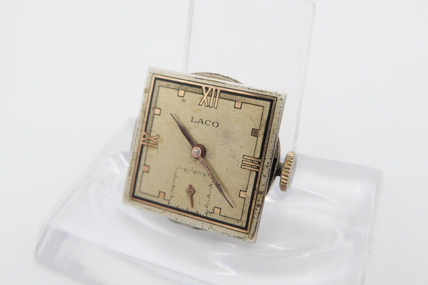 vintage 30er Jahre / sehr seltene LACO Carree Herrenuhr Cal. 526 vergoldet - Antikhandel-Stuttgart