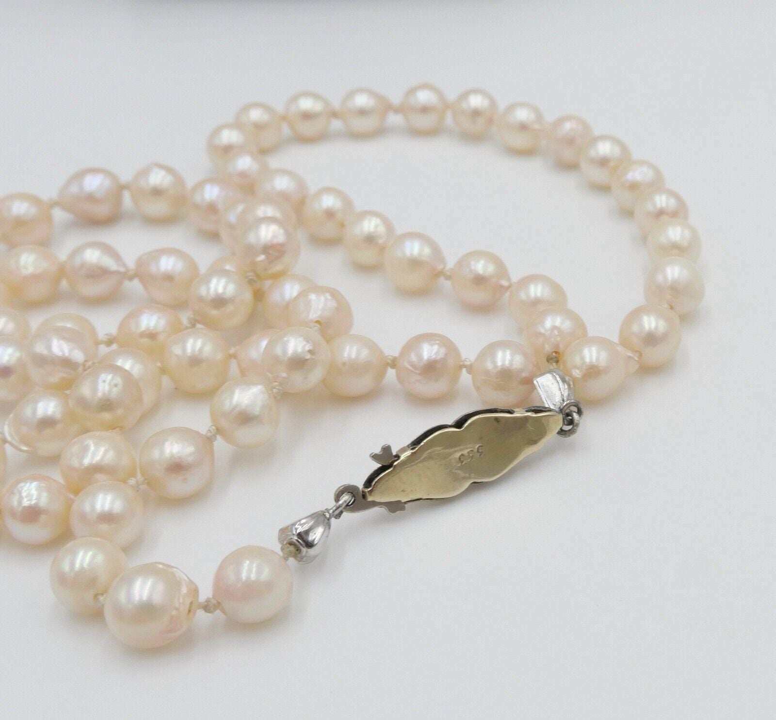 80er Jahre Akoya Perlenkette Collier 52 cm Zuchtperle Gold 333 / 8 K Ø 6 mm - Antikhandel-Stuttgart