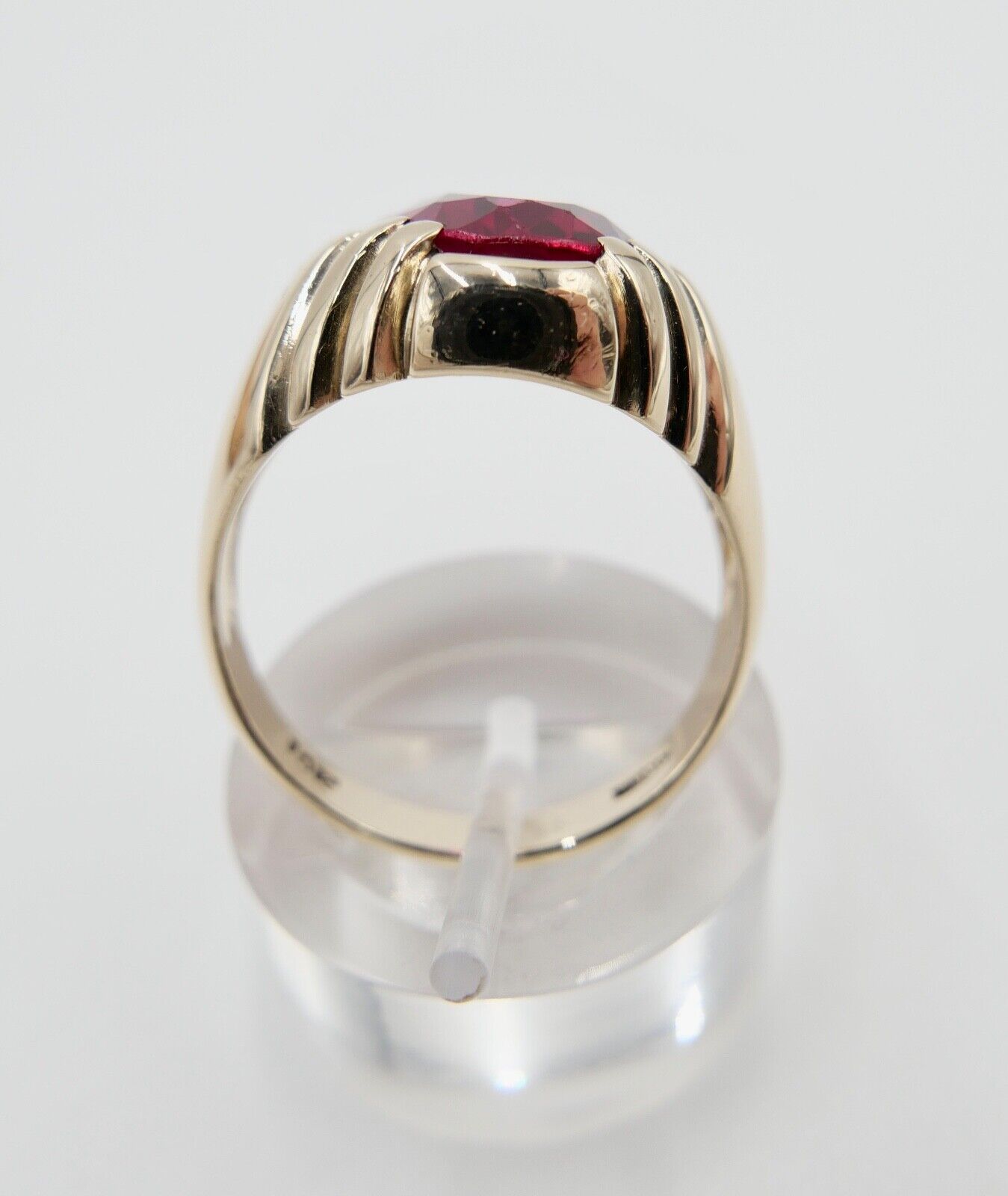 SEMCO Herren Damen Ring Synth. Rubin 5,4 Ct Vintage 10K Gelbgold Gr. 62-63 - Antikhandel-Stuttgart