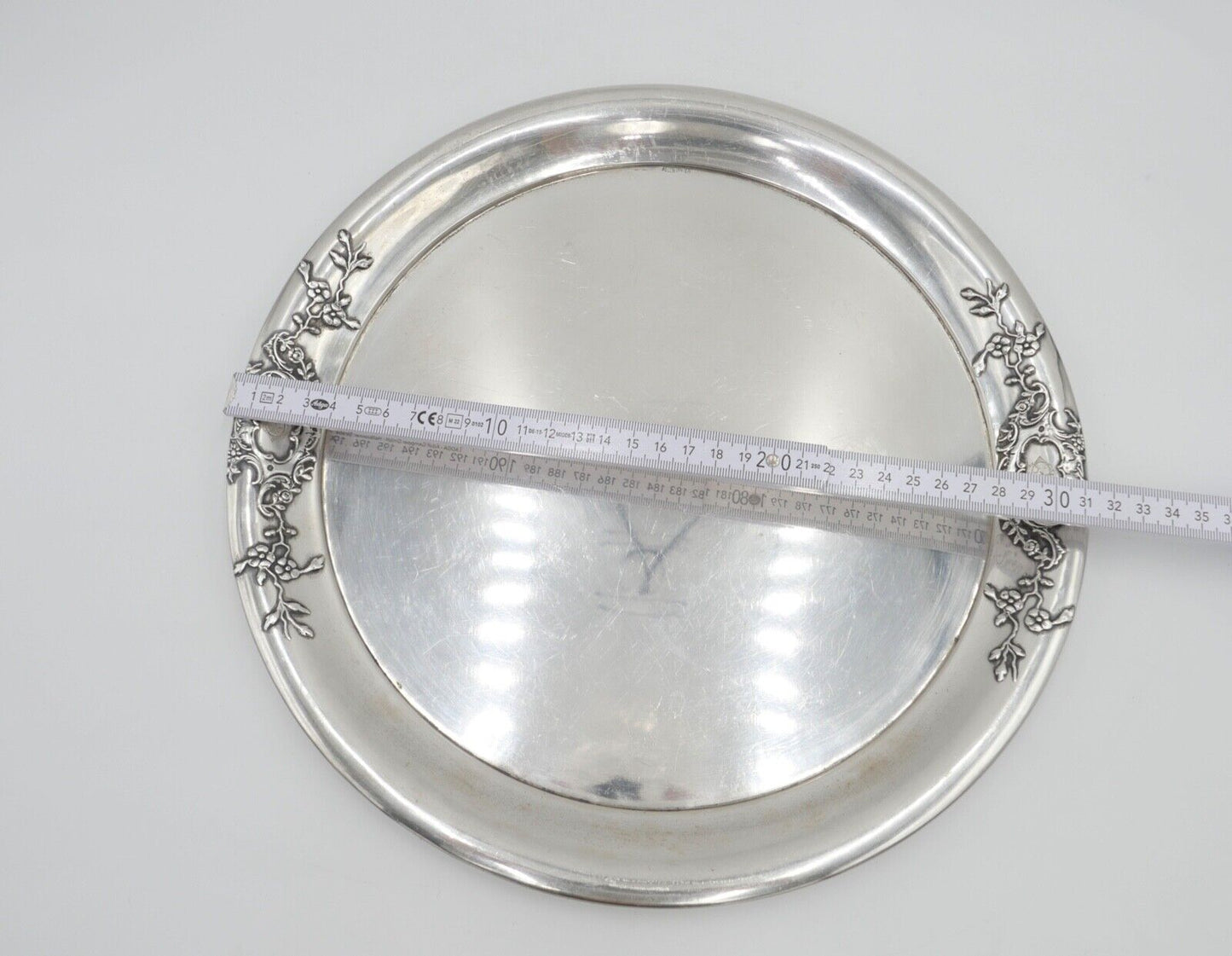 LAZARUS POSEN 800 Silber um 1900 Jugendstil Tablett Servierplatte Ø32cm Monogram - Antikhandel-Stuttgart