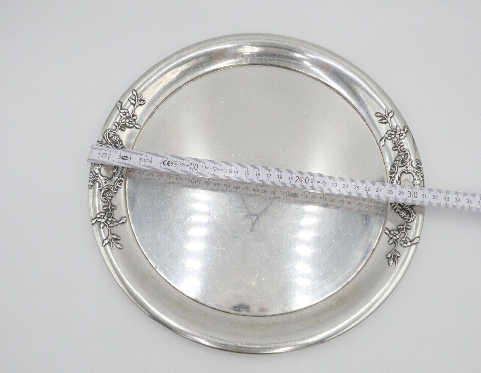 LAZARUS POSEN 800 Silber um 1900 Jugendstil Tablett Servierplatte Ø32cm Monogram - Antikhandel-Stuttgart