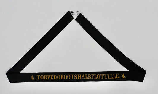 Mützenband " 4. Torpedobootshalbflottille 4. " Kriegsmarine WK WW Tally Original - Antikhandel-Stuttgart