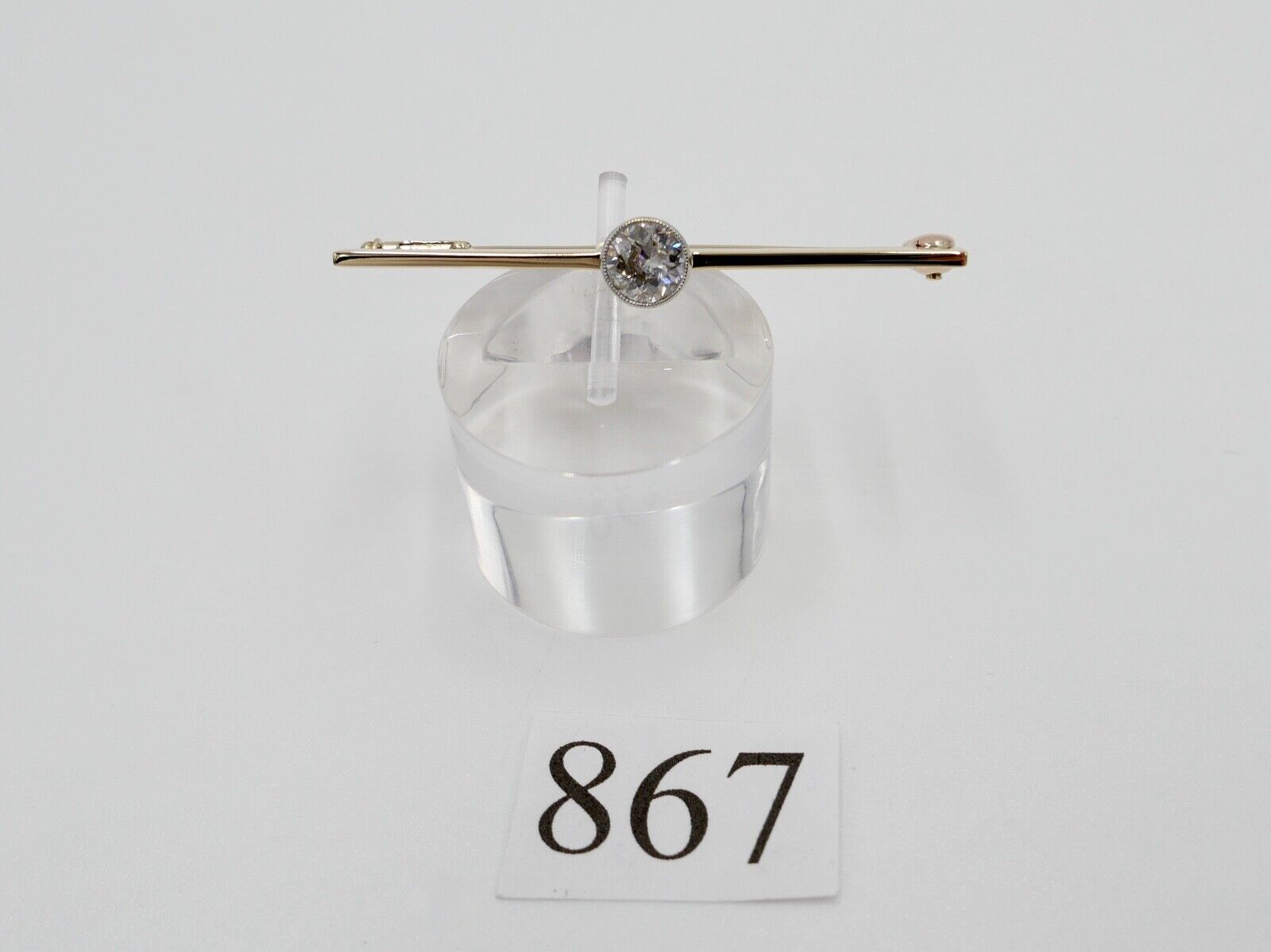 Alte Stabbrosche Bajonettverschluß 0,75 Ct Altschliff Diamant 45mm 585 14K Gold - Antikhandel-Stuttgart