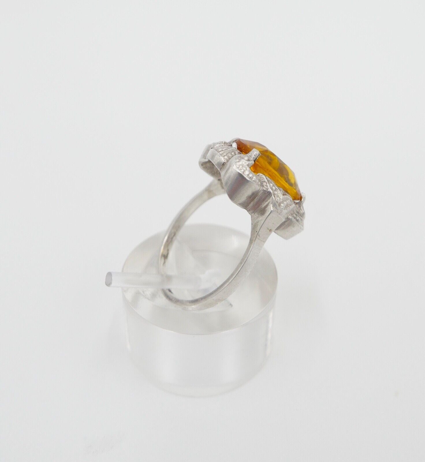 50er Jahre Damenring 835 Silber Gr. 58 Glasstein Orange - Antikhandel-Stuttgart