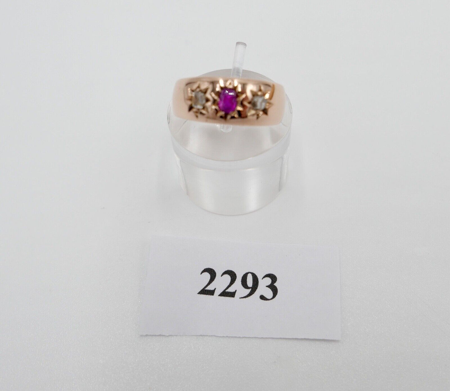 um 1900 Antiker Damen Ring Rotgold 585 14K Gr. 57 Diamanten & Rubin Stern Motiv - Antikhandel-Stuttgart
