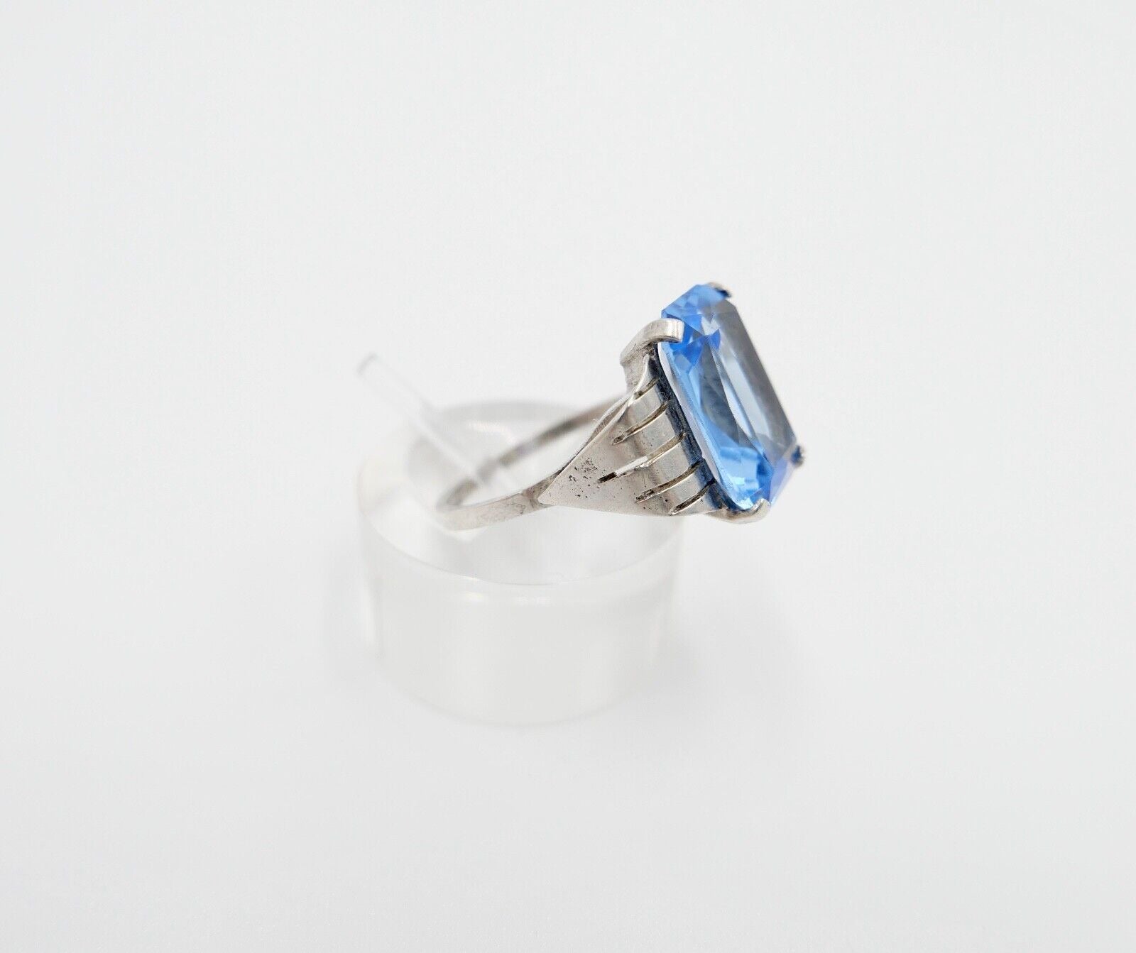 ART DECO Damenring Ring Silber 835 Gr. 57 mit blauem Glasstein - Antikhandel-Stuttgart