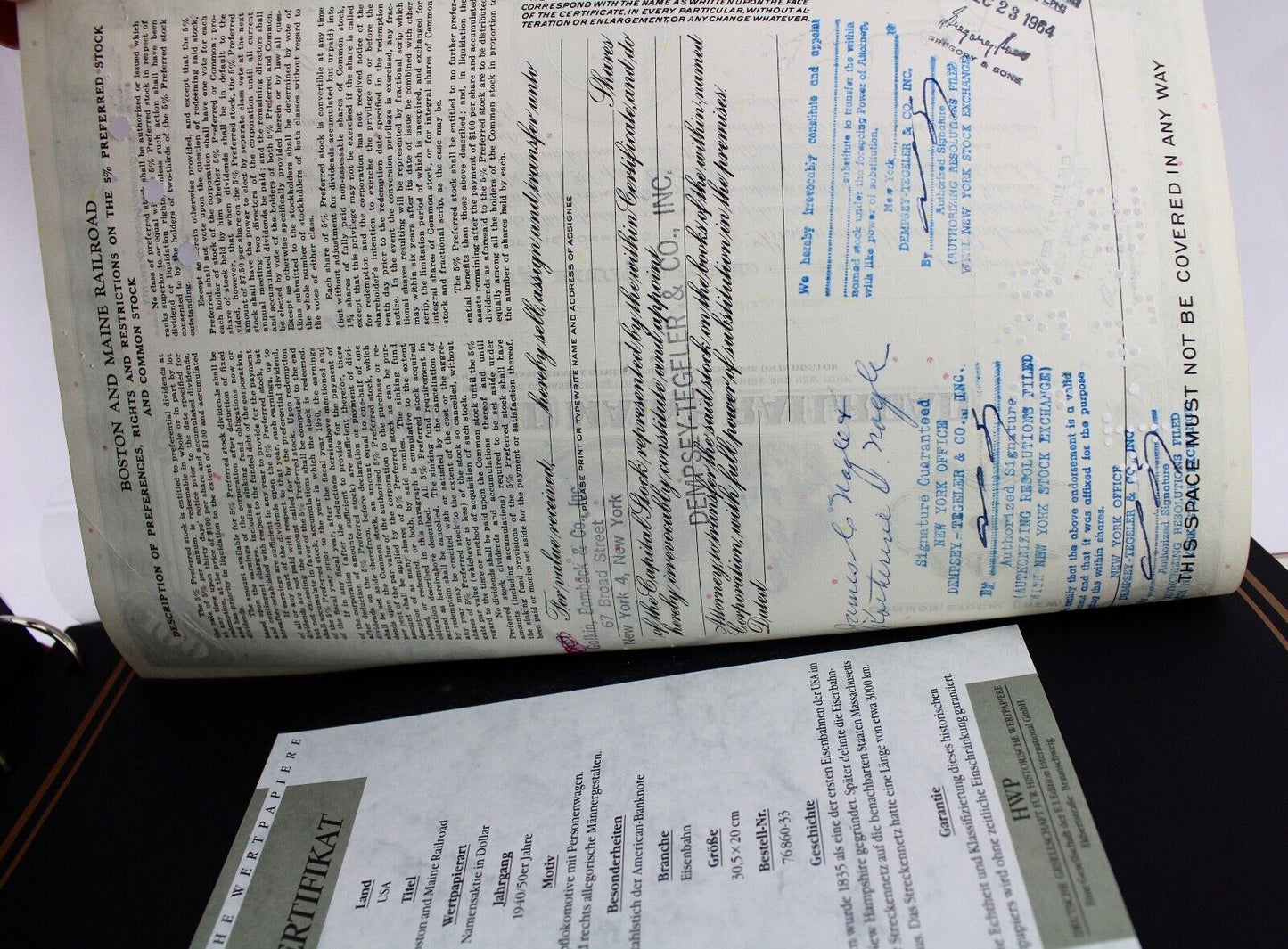 Boston and Maien Railroad 1963 alte USA Aktie Stock Certificate 100 Shares - Antikhandel-Stuttgart