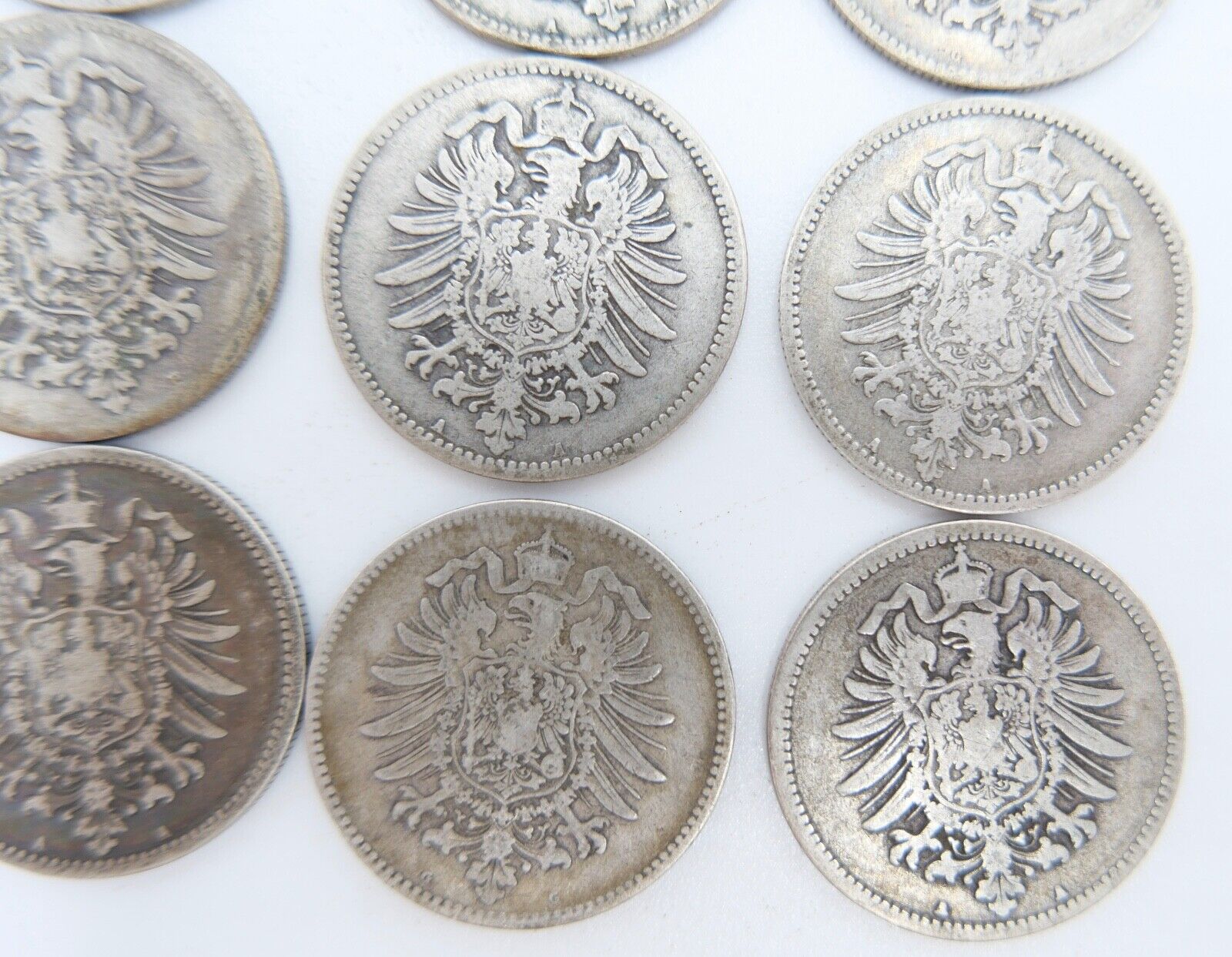 12x 1 Mark Deutsches Reich 1874 - 1880A B G Jäger J.9 Silber in SS - Antikhandel-Stuttgart