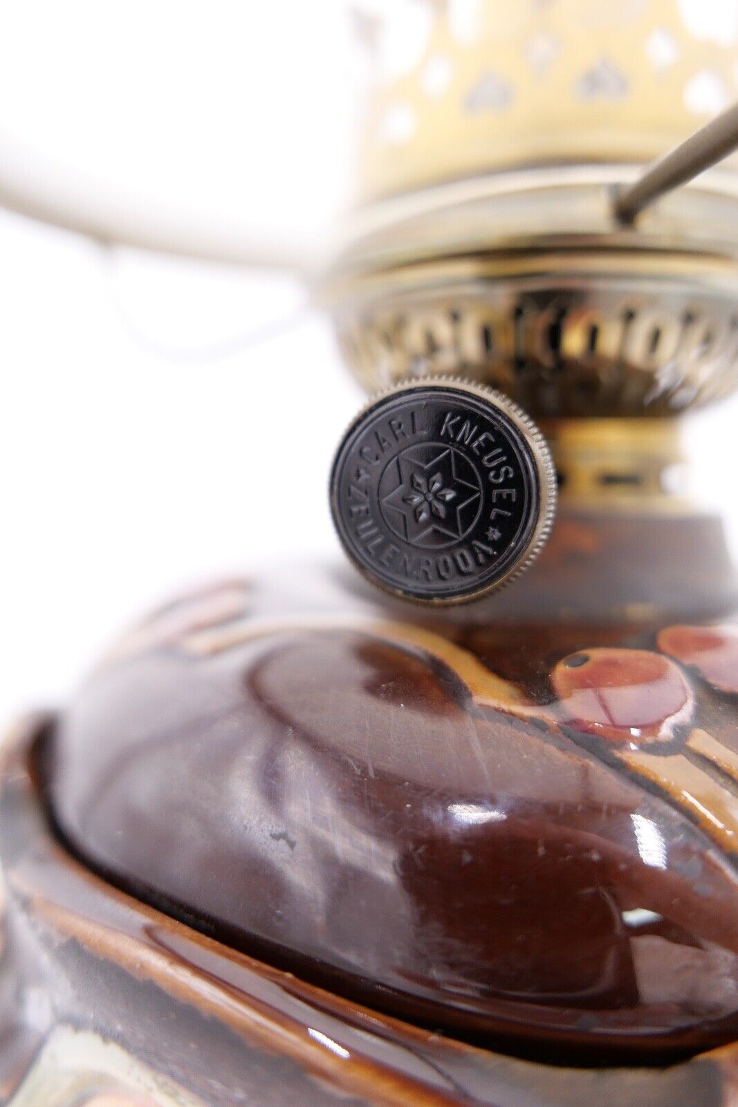 Alte Jugendstil Petroleumlampe um 1910 KARL KNEUSEL Zeulenroda Bronze Majolika - Antikhandel-Stuttgart