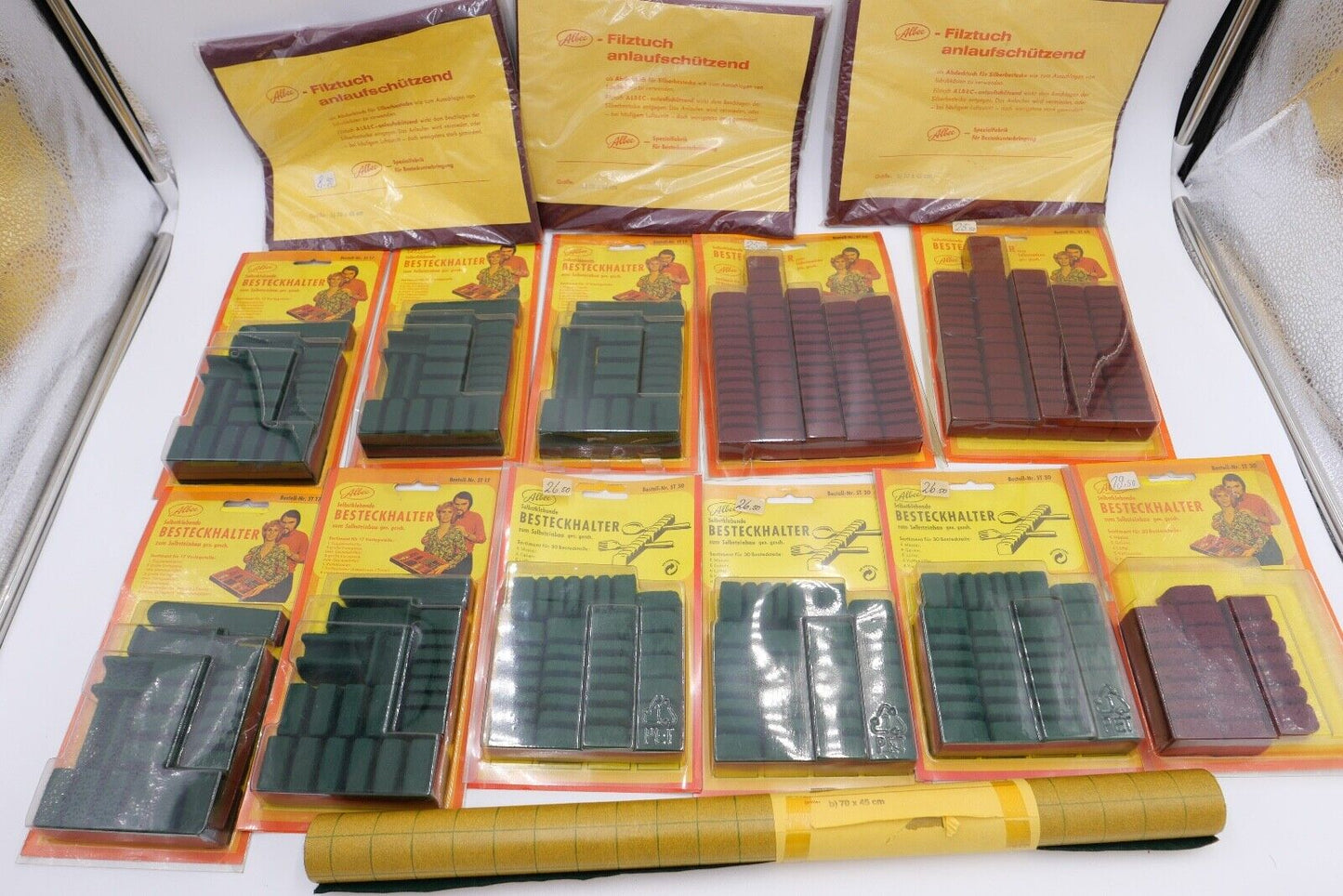 Posten Konvolut Besteckhalter und Filz NEU in OVP Ladenauflösung ALBEC 1980er - Antikhandel-Stuttgart