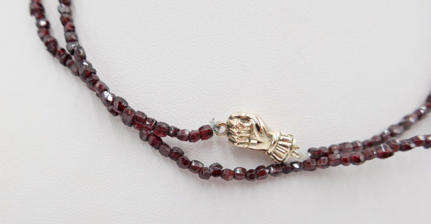 Altes Collier / Kette 88cm Rotgold 585 14K Gold mit Granat - Antikhandel-Stuttgart