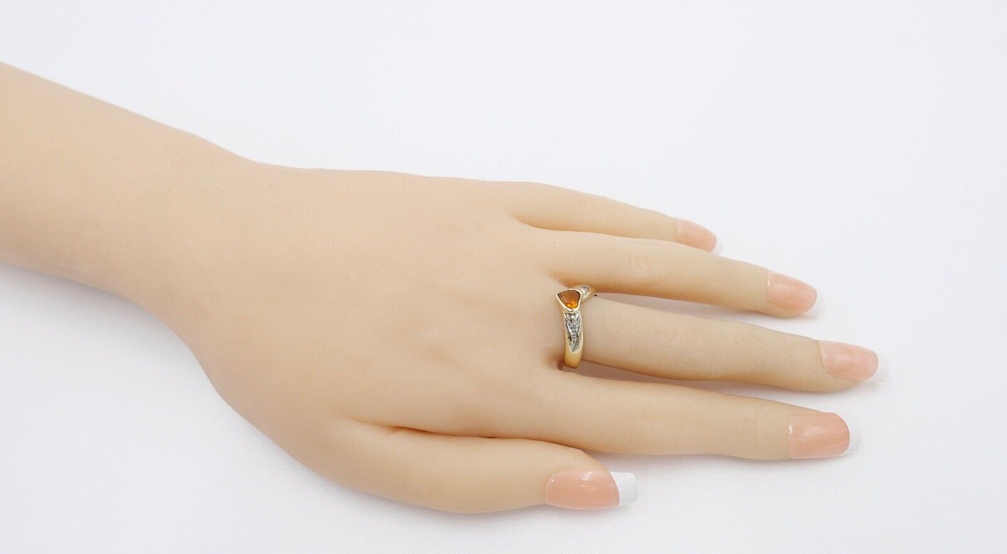 60er Jahre Damenring Gr. 56 Gold 333 / 8K Herz Citrin & Achtkantdiamant H / SI - Antikhandel-Stuttgart