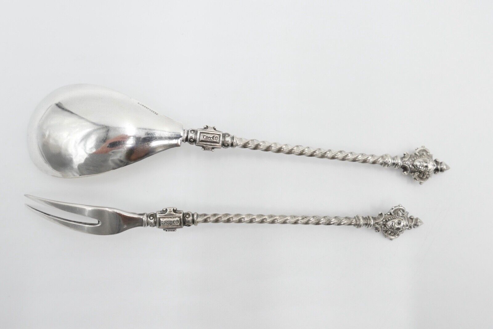 2 Tlg. antik Besteck um 1900 B.Cronenberg Frauenkopf Koch & Bergfeld 800 Silber - Antikhandel-Stuttgart