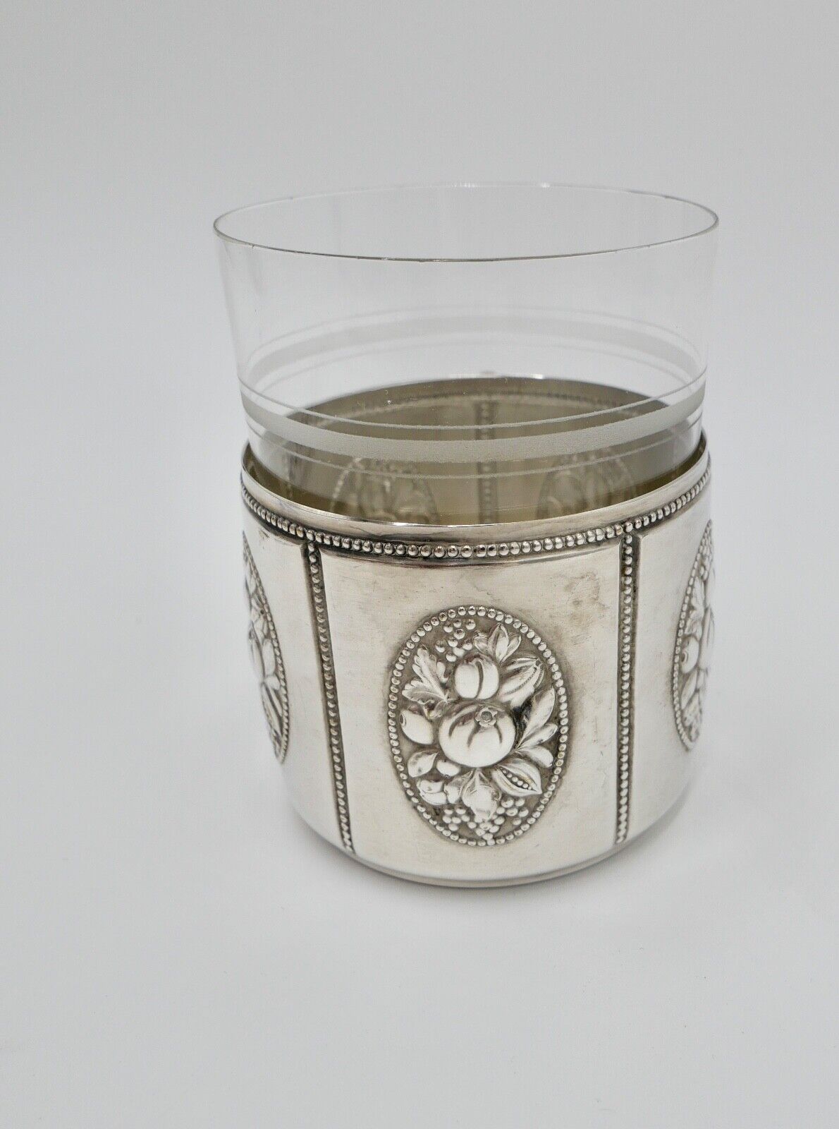 Antiker Jugendstil Teeglashalter mit Glaseinsatz Perlrand WMF um 1900 versilbert - Antikhandel-Stuttgart