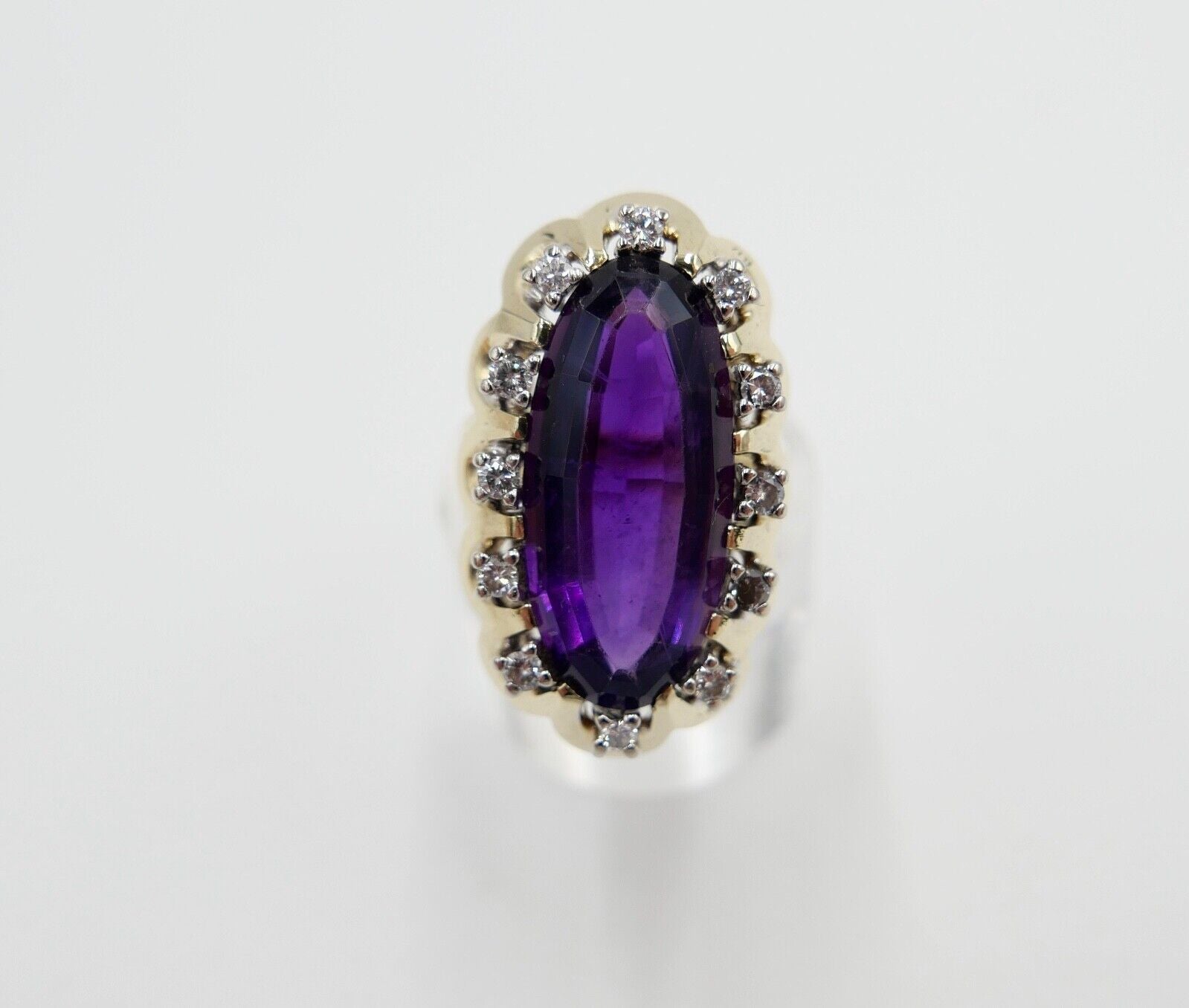 1980er Damenring Gelbgold 585 14K Brillant & Amethyst 15,68 Ctw Gr. 51-52 - Antikhandel-Stuttgart