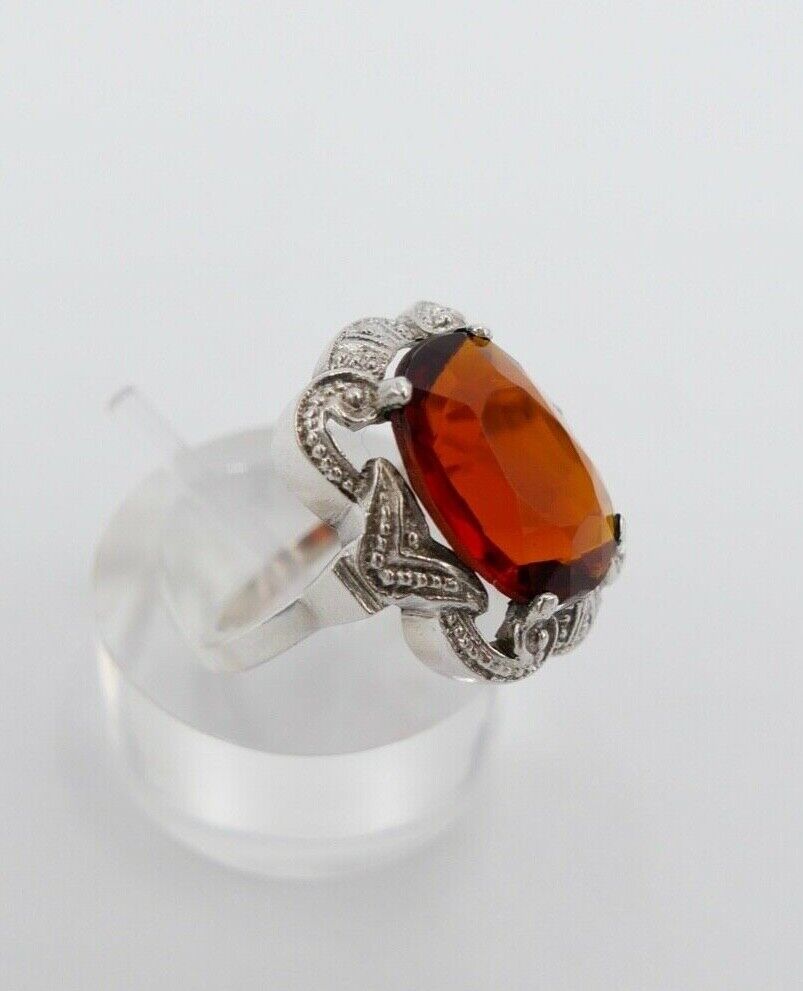 ART DECO Damenring Ring Silber 835 großer ovaler rot brauner Glasstein Gr. 53 - Antikhandel-Stuttgart