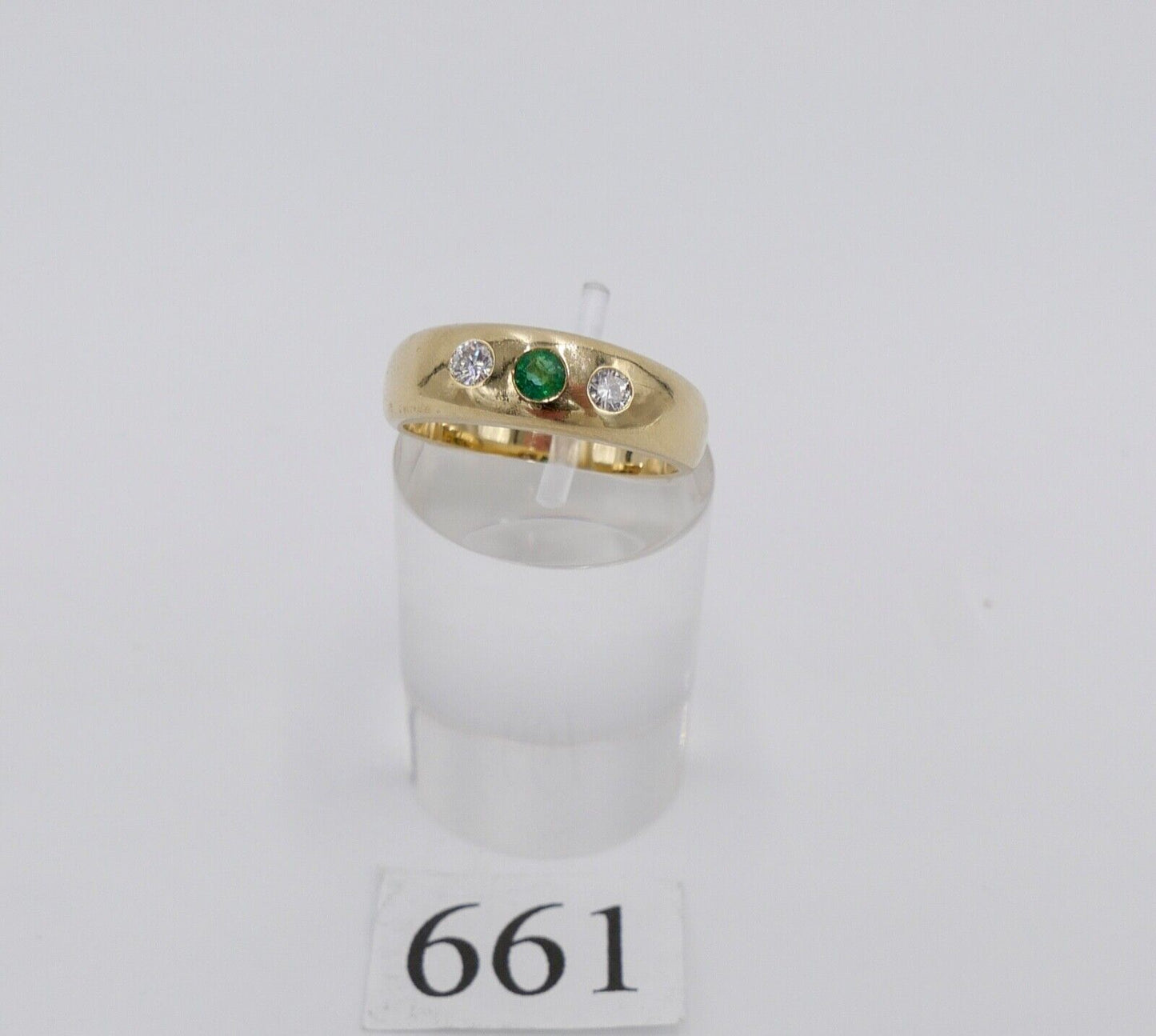 Massiver Damen Gelbgold Ring Lupenrein Brillant & Smaragd 0,44Ct 585 / 14K Gr.59 - Antikhandel-Stuttgart