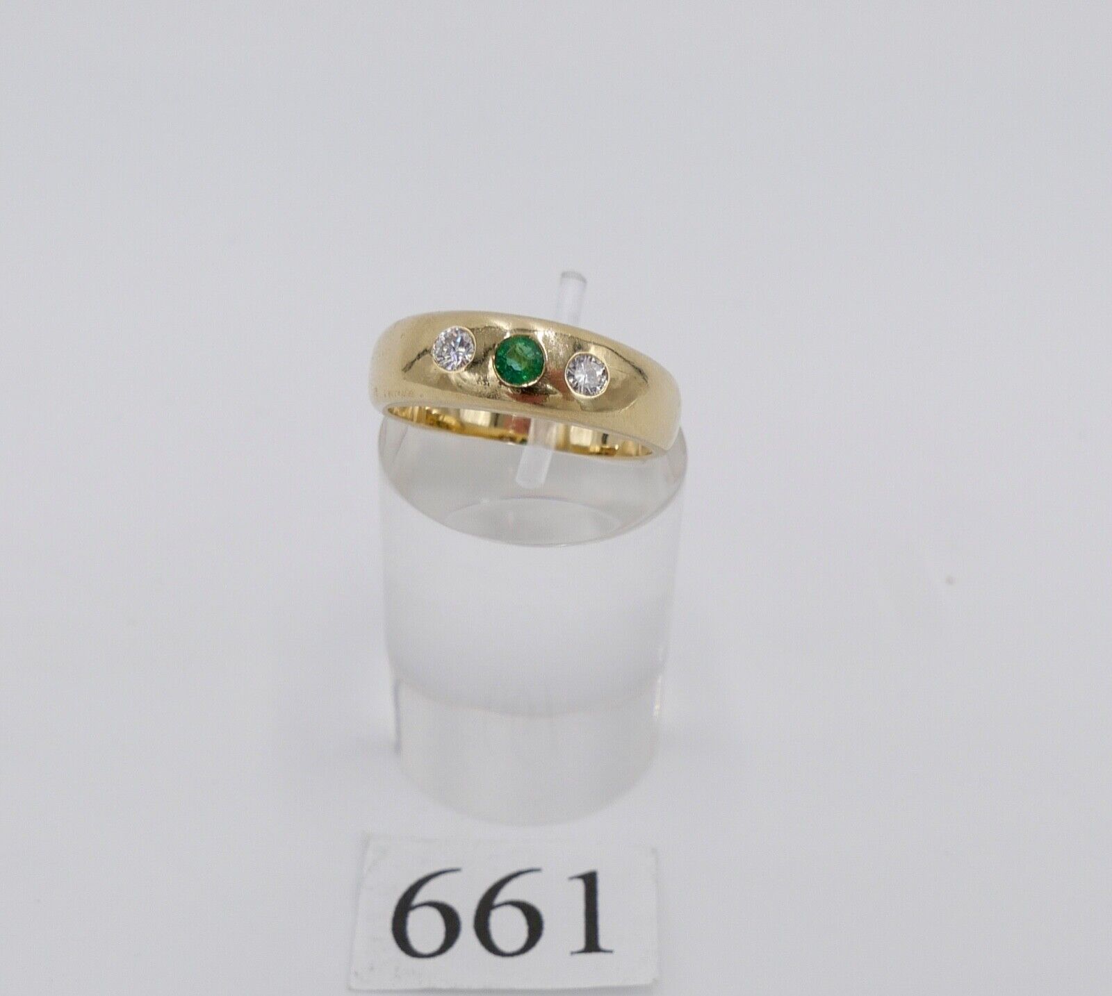 Massiver Damen Gelbgold Ring Lupenrein Brillant & Smaragd 0,44Ct 585 / 14K Gr.59 - Antikhandel-Stuttgart