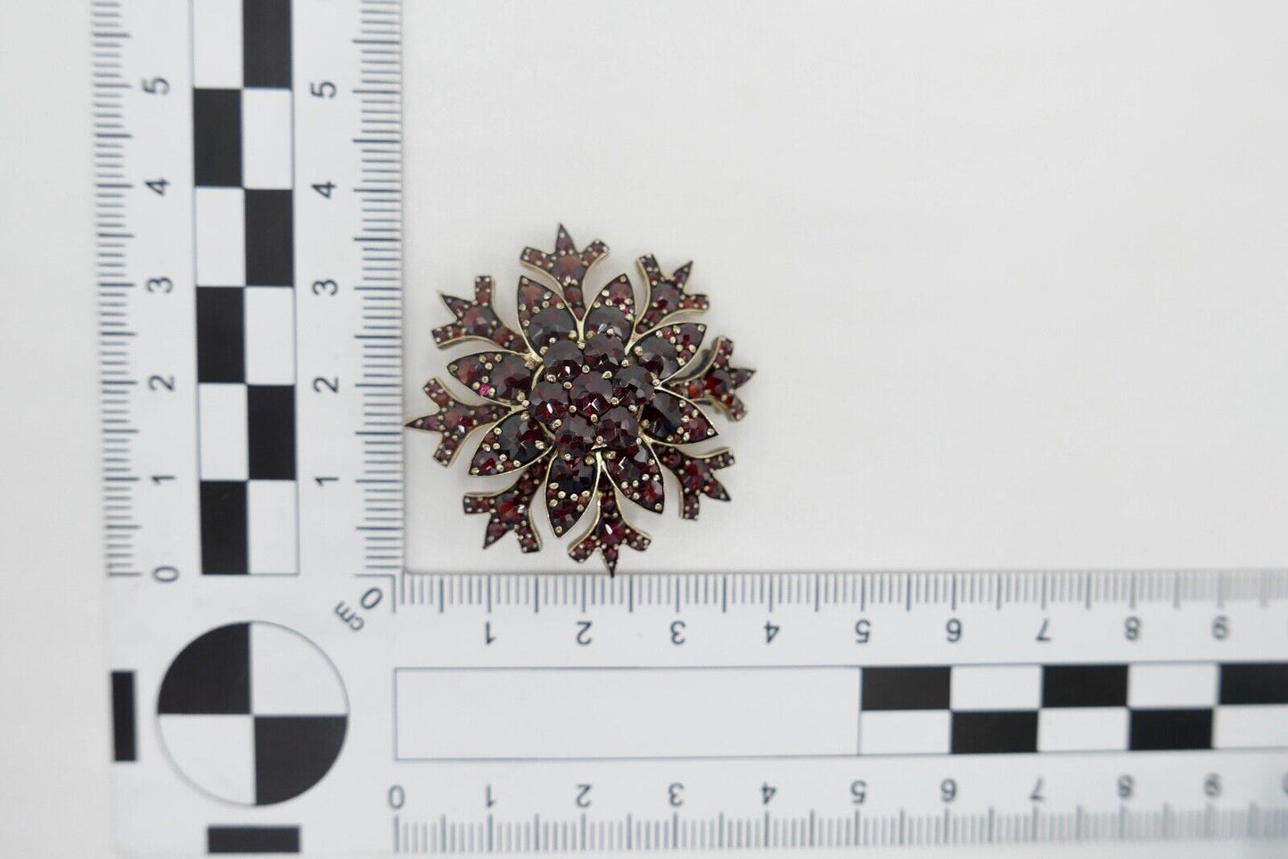 antike florale Granat Brosche um 1880 Silber vergoldet Ø 37mm gold plated - Antikhandel-Stuttgart