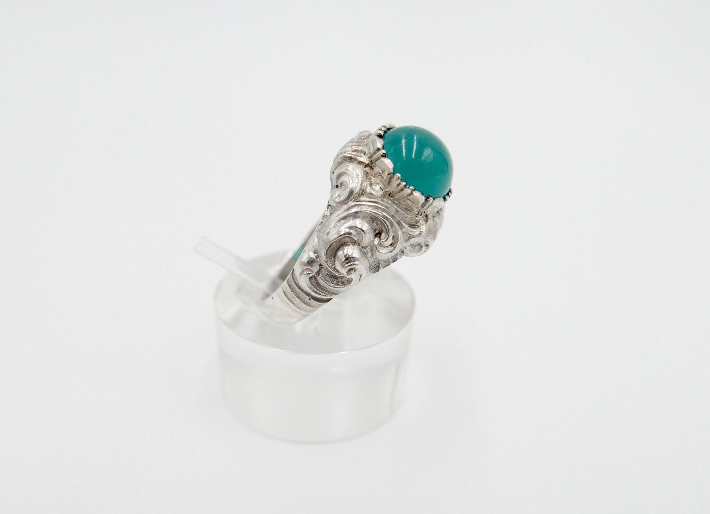 Jugendstil Silberring Damen Ring Gr. 61 Silber 835 grüner Cabochon Chrysopras - Antikhandel-Stuttgart