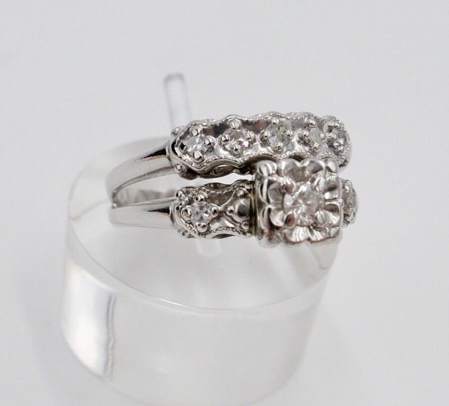 70er Jahre Gold Weißgold 585 / 14K Diamant Brillant 0,14Ct Gr. 57 - Antikhandel-Stuttgart