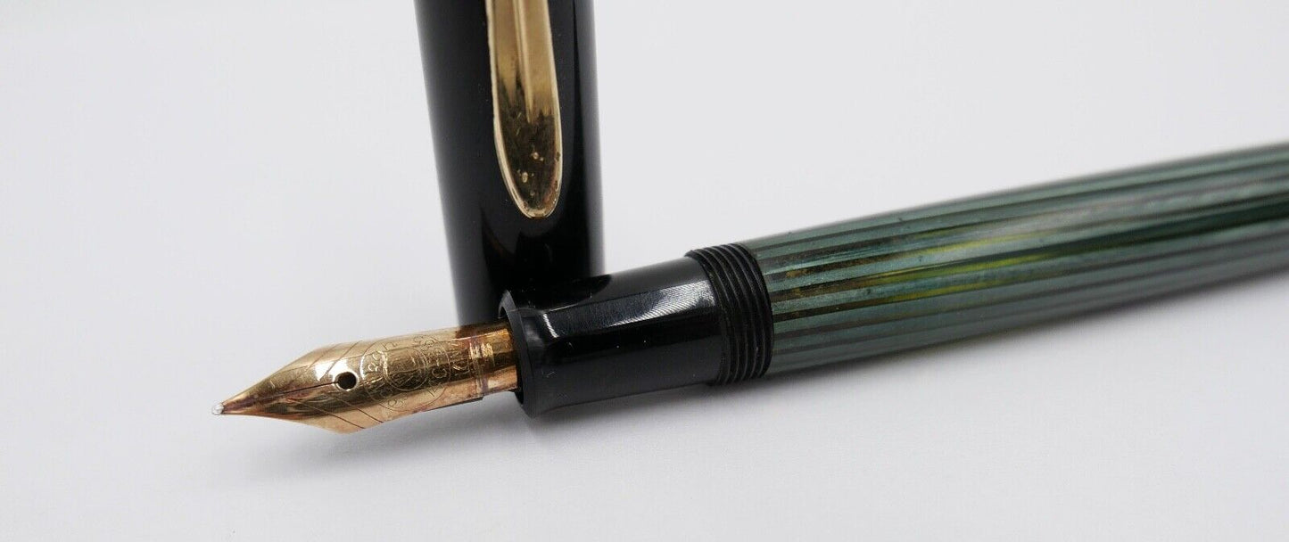 Günther Wagner PELIKAN 400 Füller 585 14Ct Gold Feder KM grün schwarz gestreift - Antikhandel-Stuttgart