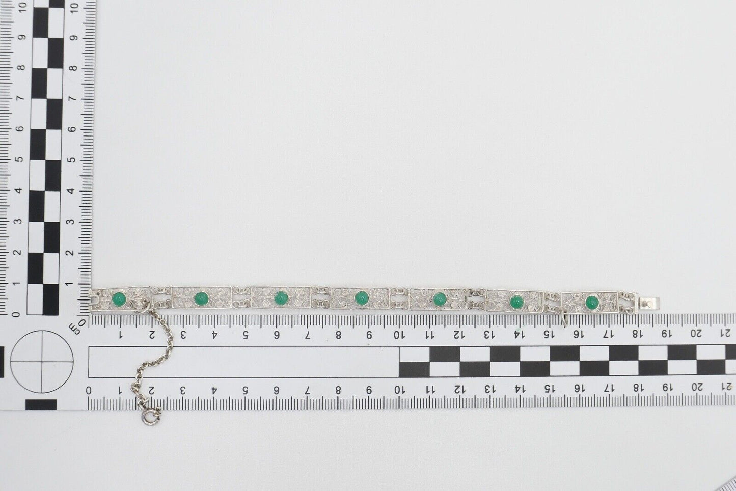 filigranes 60er Jahre 800 Silber Armband mit Chrysopras - Antikhandel-Stuttgart