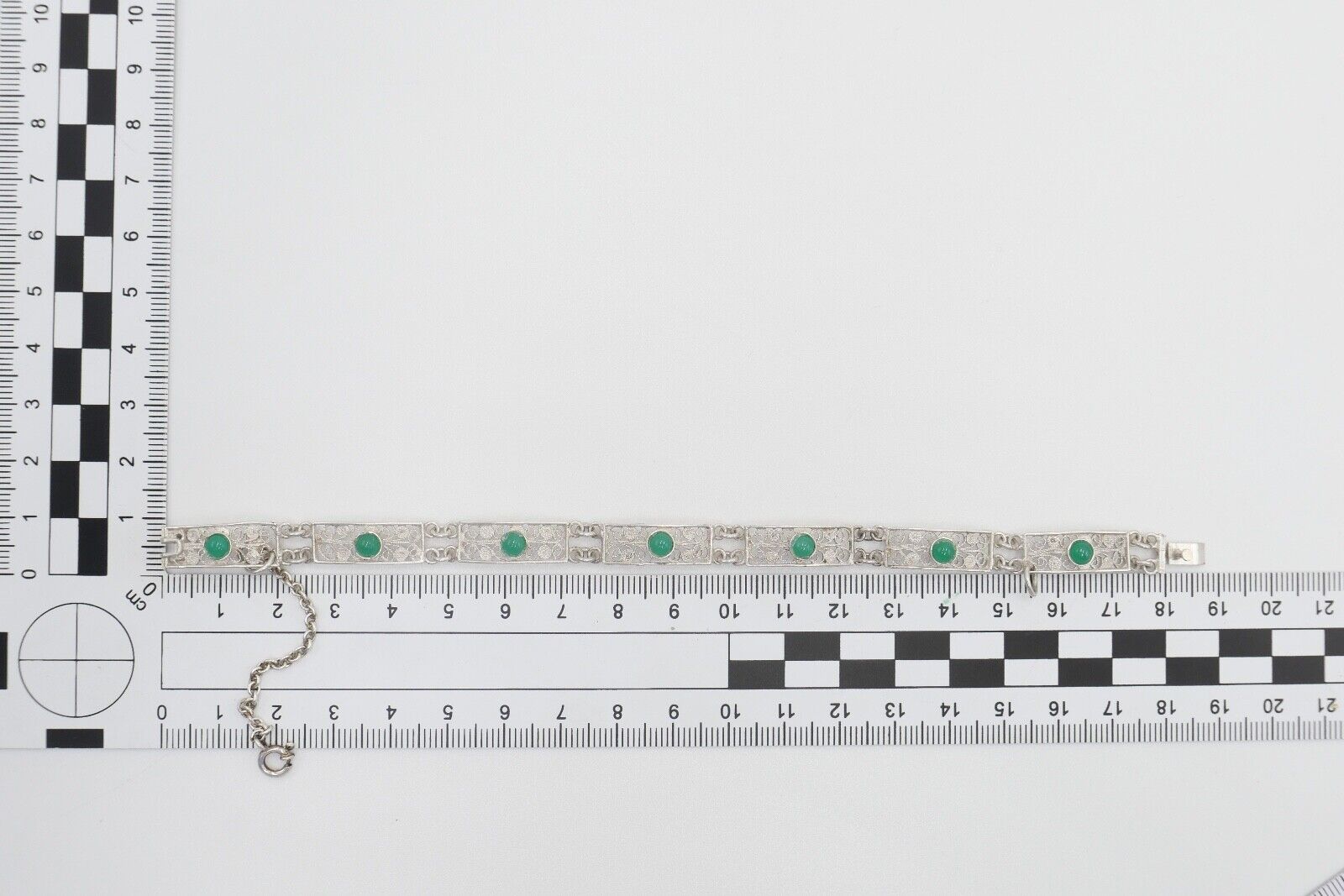 filigranes 60er Jahre 800 Silber Armband mit Chrysopras - Antikhandel-Stuttgart