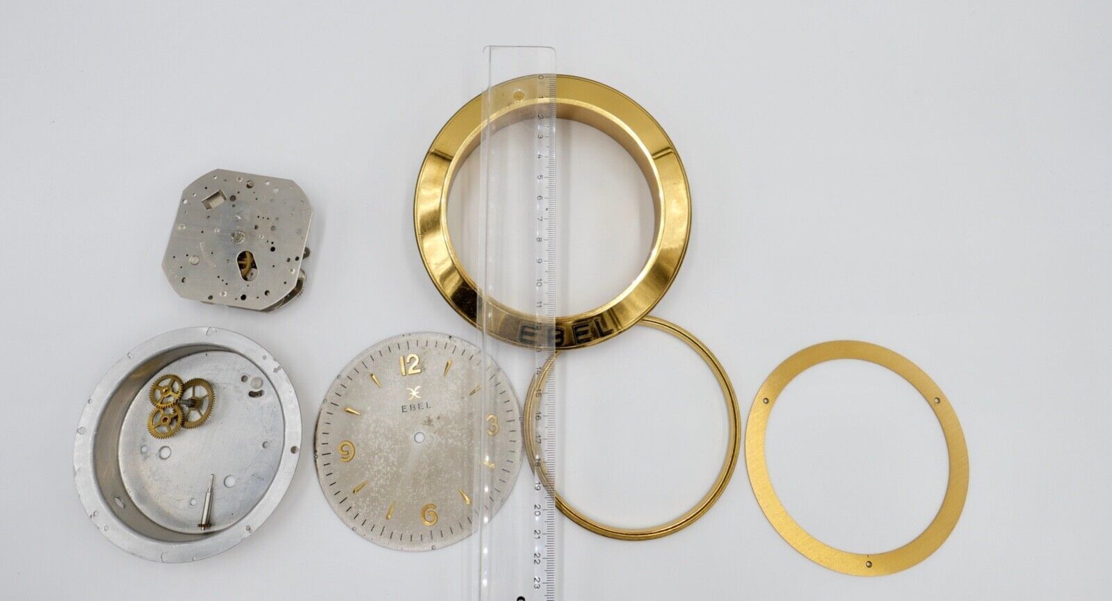alte & sehr seltene EBEL 60er Tischuhr Gold Messing Ø13,5 cm DEFEKT Ersatzteile - Antikhandel-Stuttgart