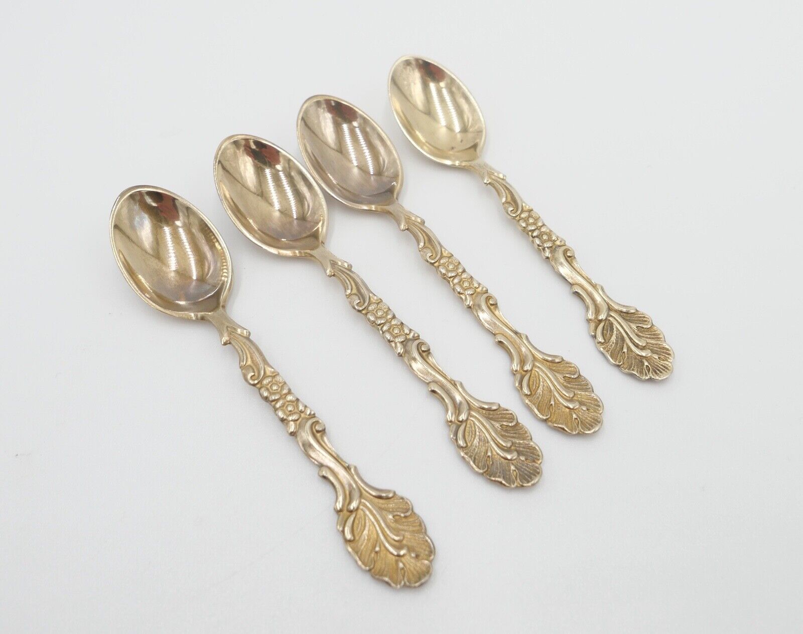 1947 Dänemark Johannes Siggaard 830 Silber vergoldet Mokka Löffel 4 Stück - Antikhandel-Stuttgart