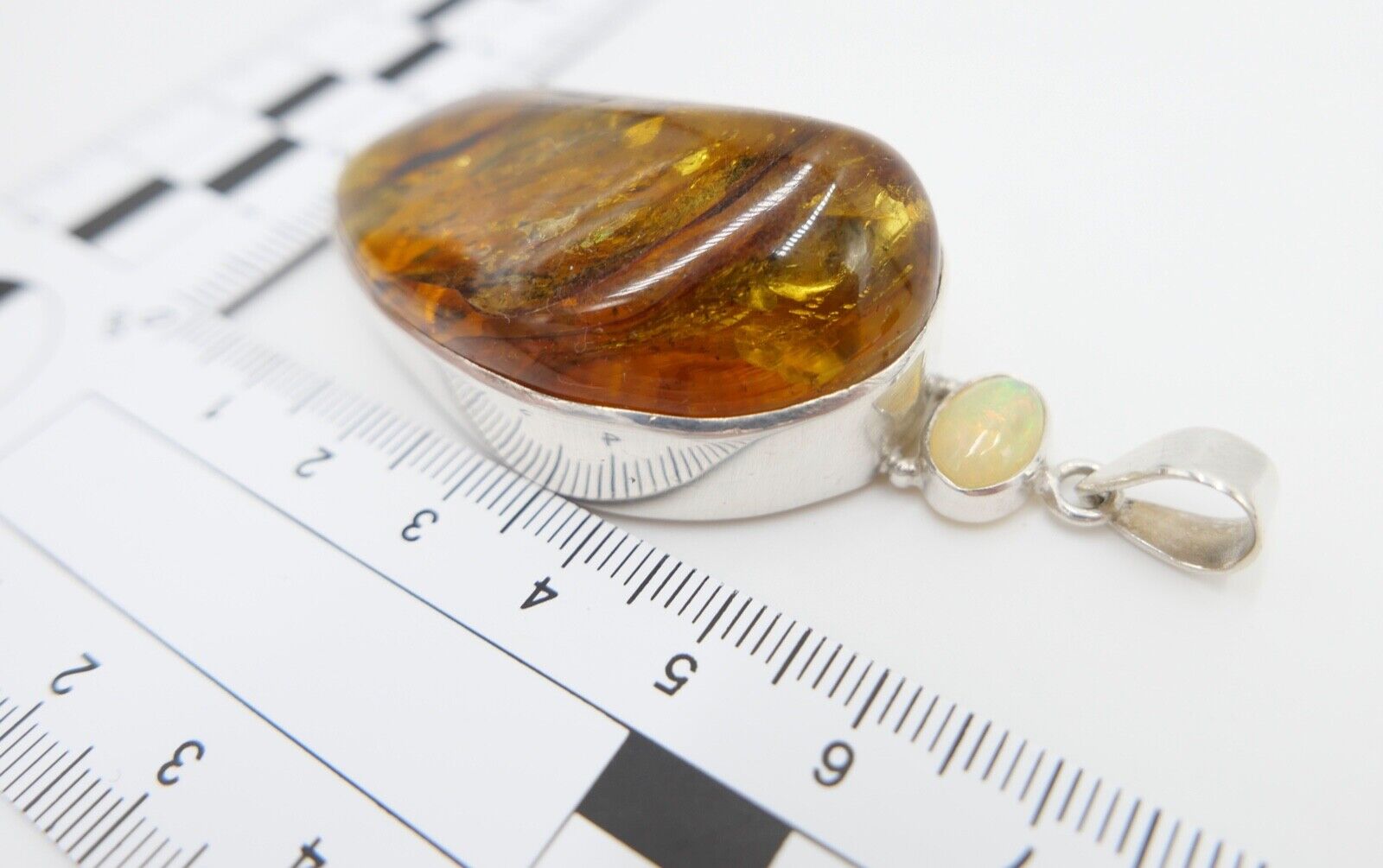 Bernstein Anhänger 925 Silber mit Opal Amber 7,5 cm HANDGEFERTIGT - Antikhandel-Stuttgart
