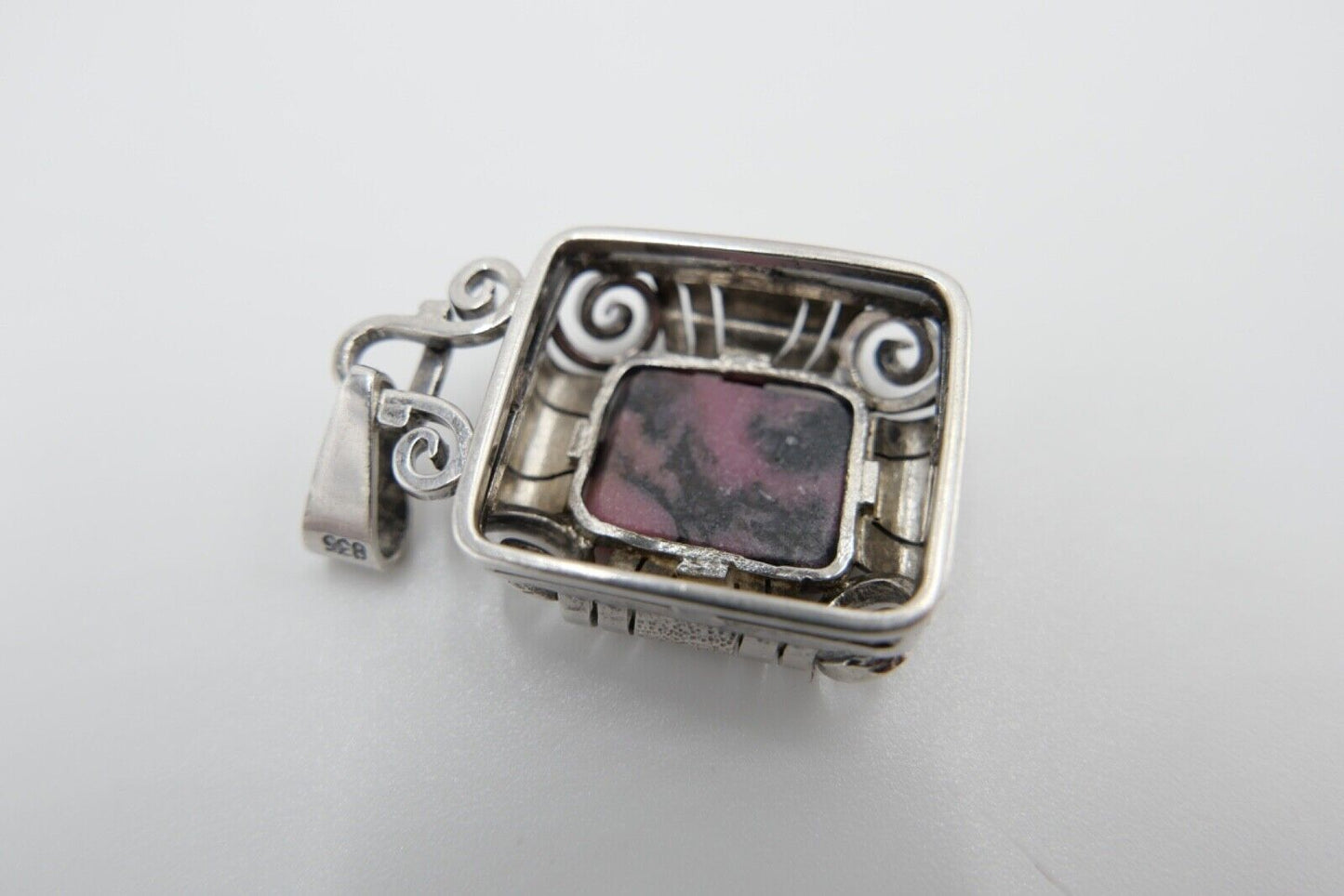 Art Deco 835 Silber Anhänger Rhodochrosit Ø 3 cm 30-40er Jahre - Antikhandel-Stuttgart