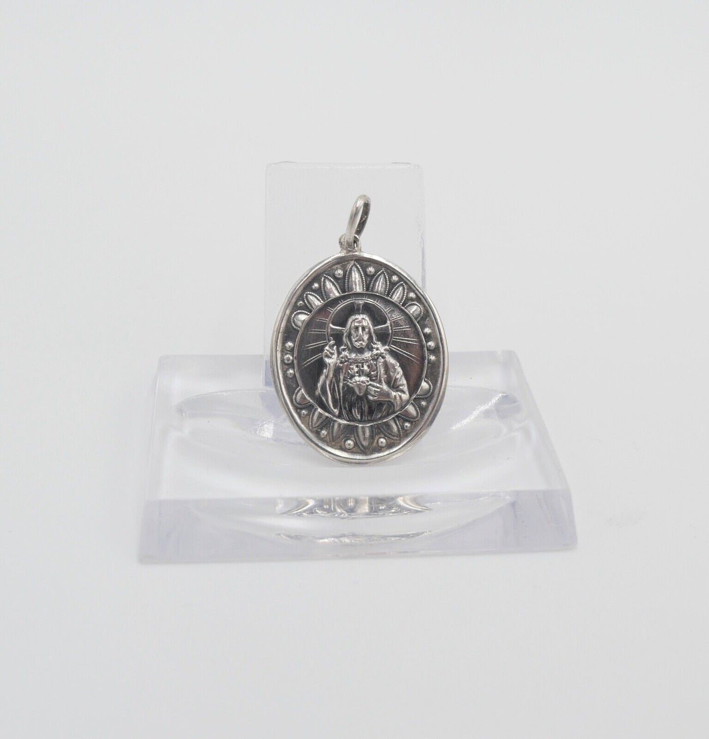 NEU 60er Jahre Medaillon Anhänger Jesus Christus 835 Silber - Antikhandel-Stuttgart