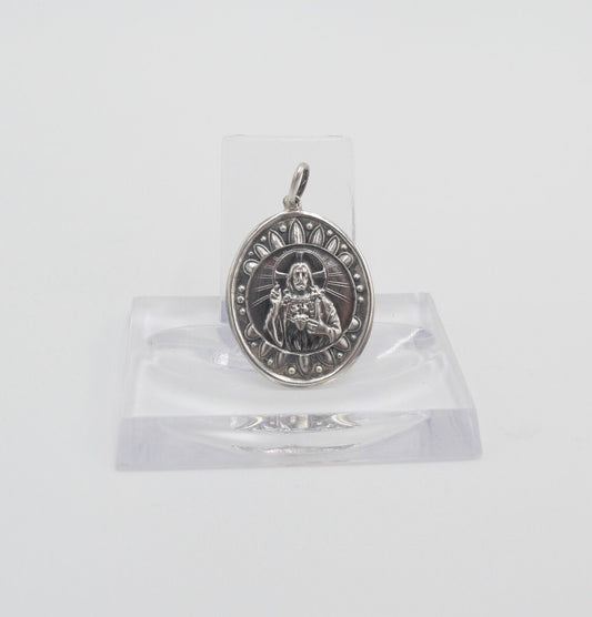 NEU 60er Jahre Medaillon Anhänger Jesus Christus 835 Silber - Antikhandel-Stuttgart