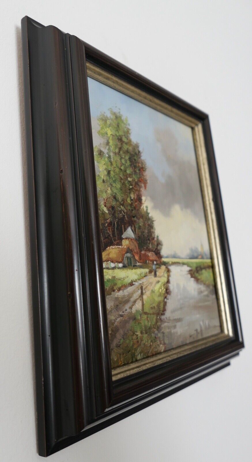 kleines Ölgemälde Niederlande B.H. Slotman Landschaft 32x27cm Leinwand - Antikhandel-Stuttgart