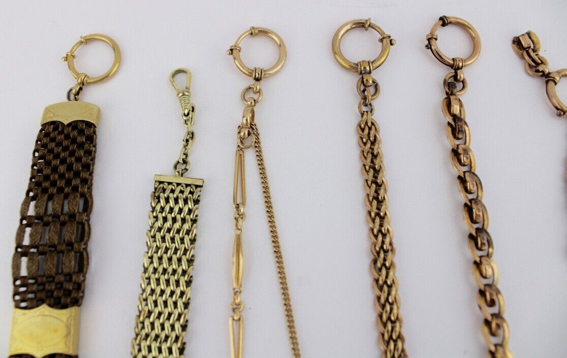 8 Antike Taschenuhr Kette pocket watch Chain Goldcharm Amerika Chronos Vergoldet - Antikhandel-Stuttgart