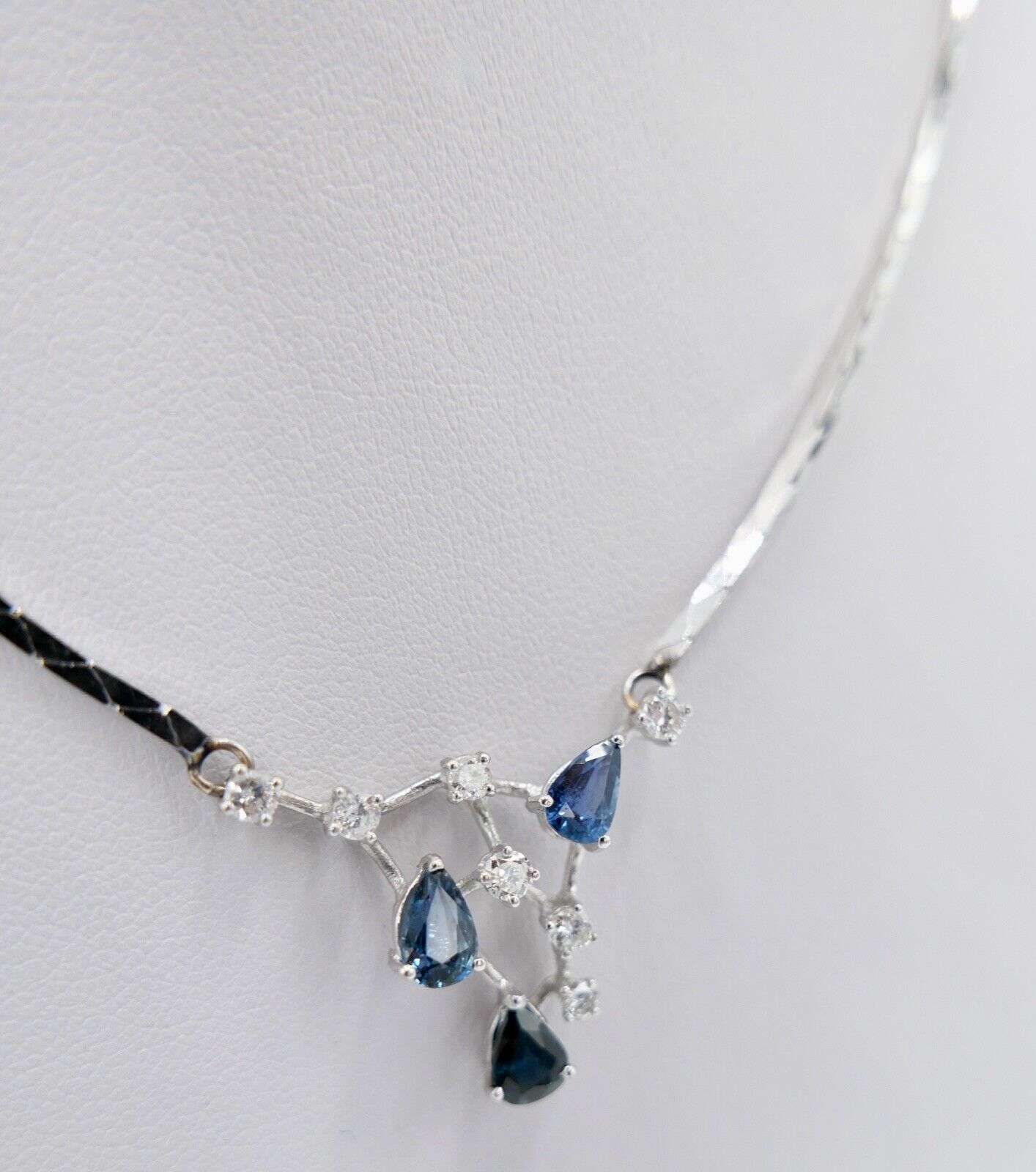 Collier Kette 42,5 cm Weißgold 585 14K Italien Gold Diamanten 0,48 Ct VS Saphire - Antikhandel-Stuttgart