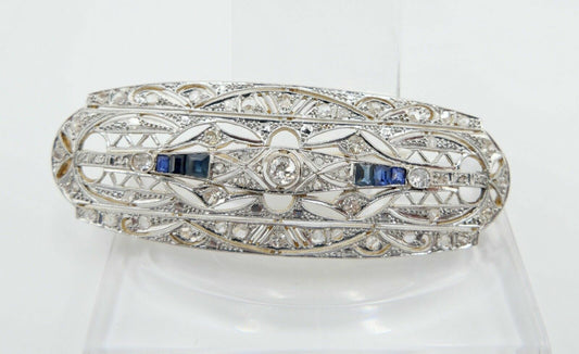 Art Deco 20er Brosche Gold Platin mit 6 Saphiren 55 Diamanten 1,8 Ct 750 18K - Antikhandel-Stuttgart