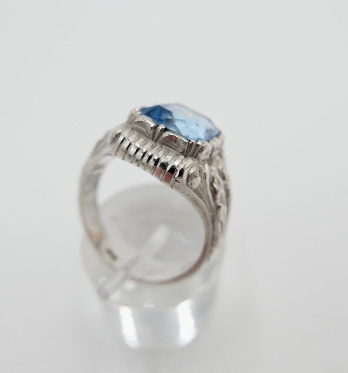 Massiver JUGENDSTIL Herren Damen Ring 835 Silber Gr. 60 floral Glasstein Blau - Antikhandel-Stuttgart